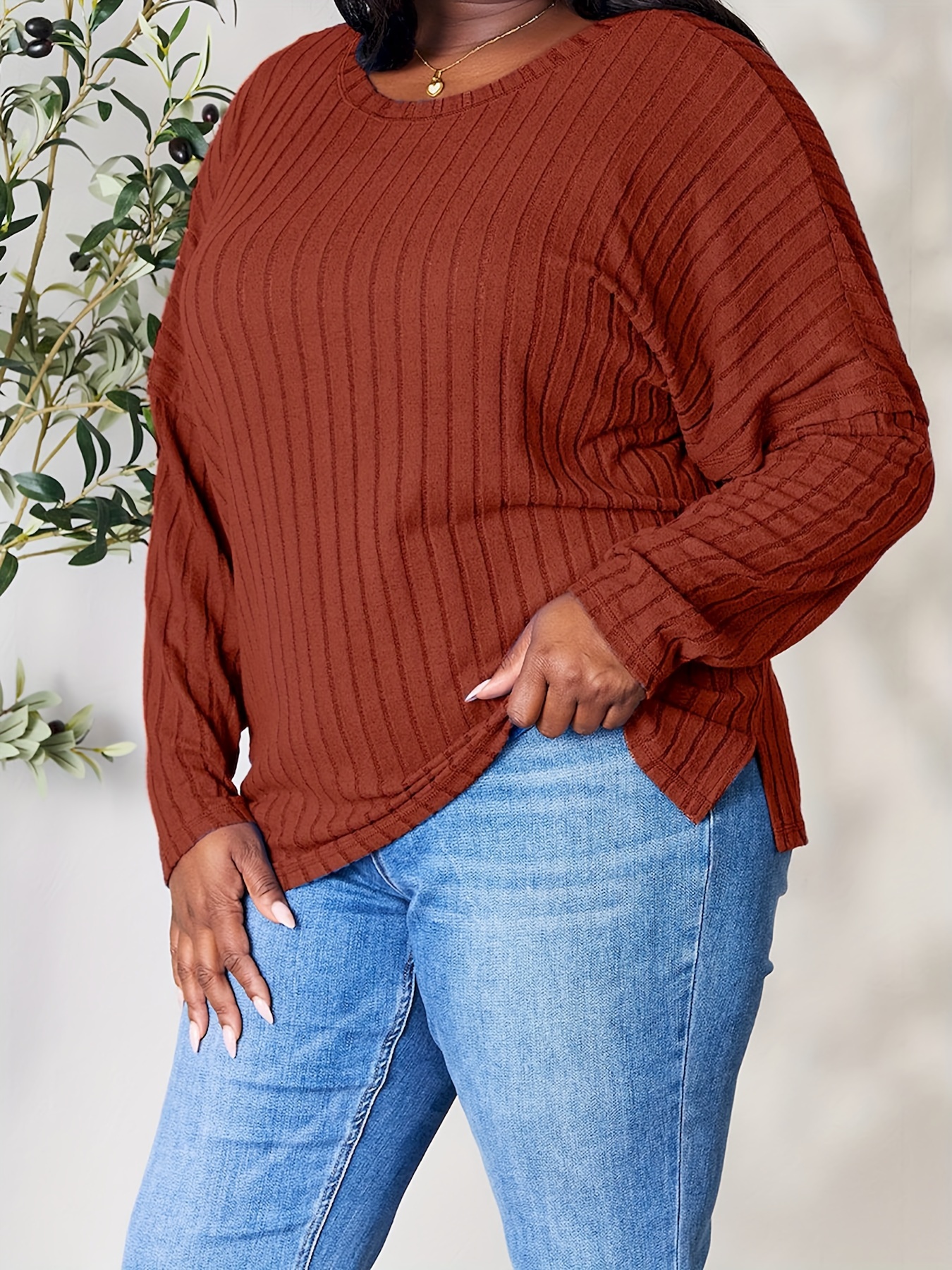 full size ribbed round neck   knit top details 5