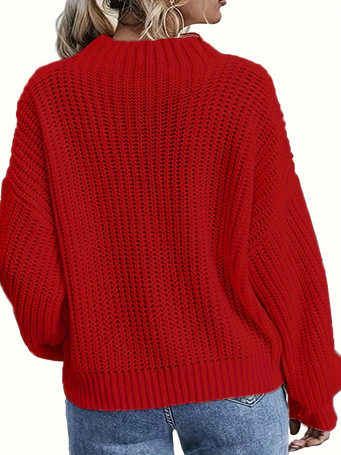 plus size casual sweater womens plus solid jacquard long sleeve round neck jumper details 9