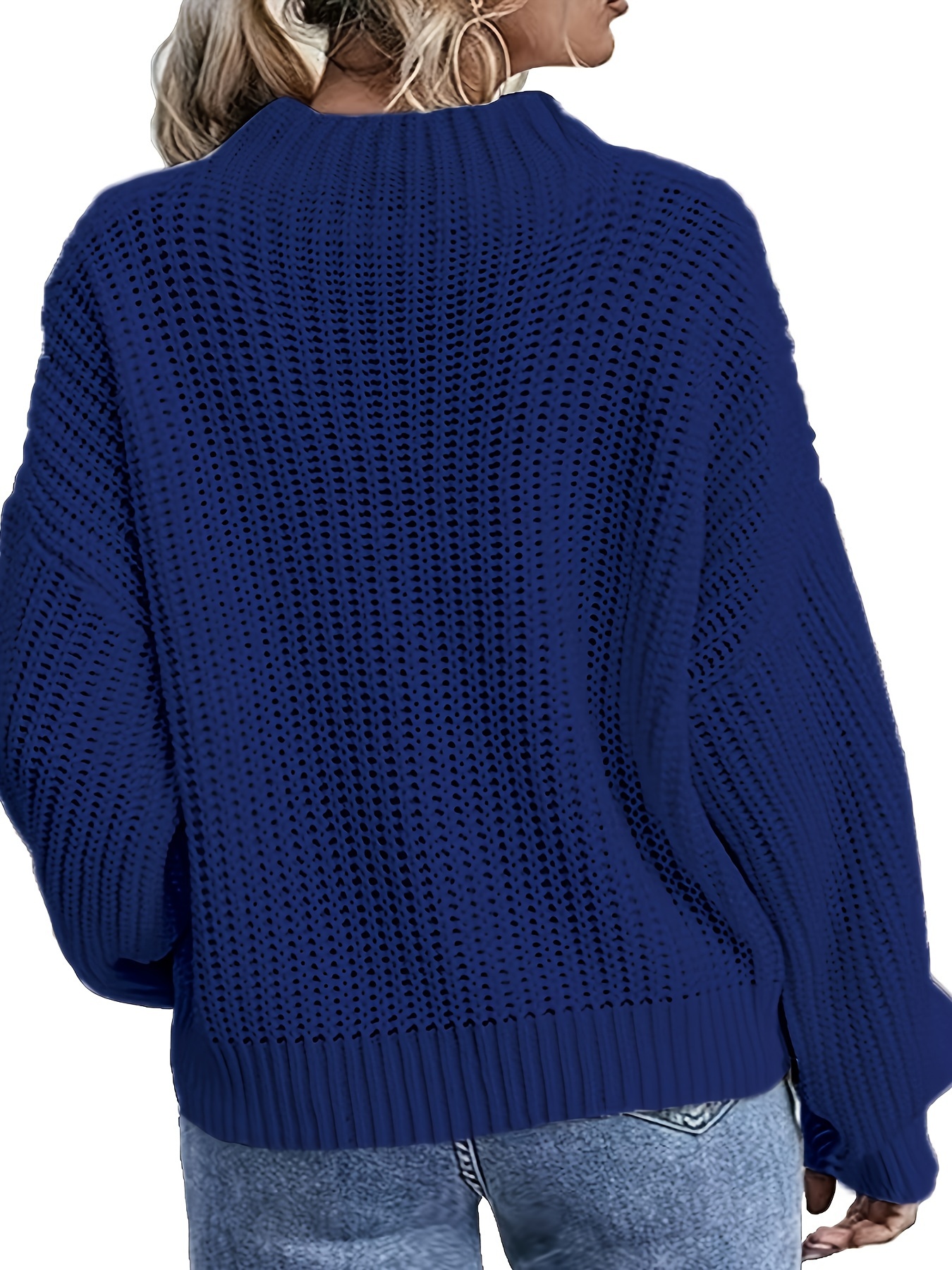 plus size casual sweater womens plus solid jacquard long sleeve round neck jumper details 12