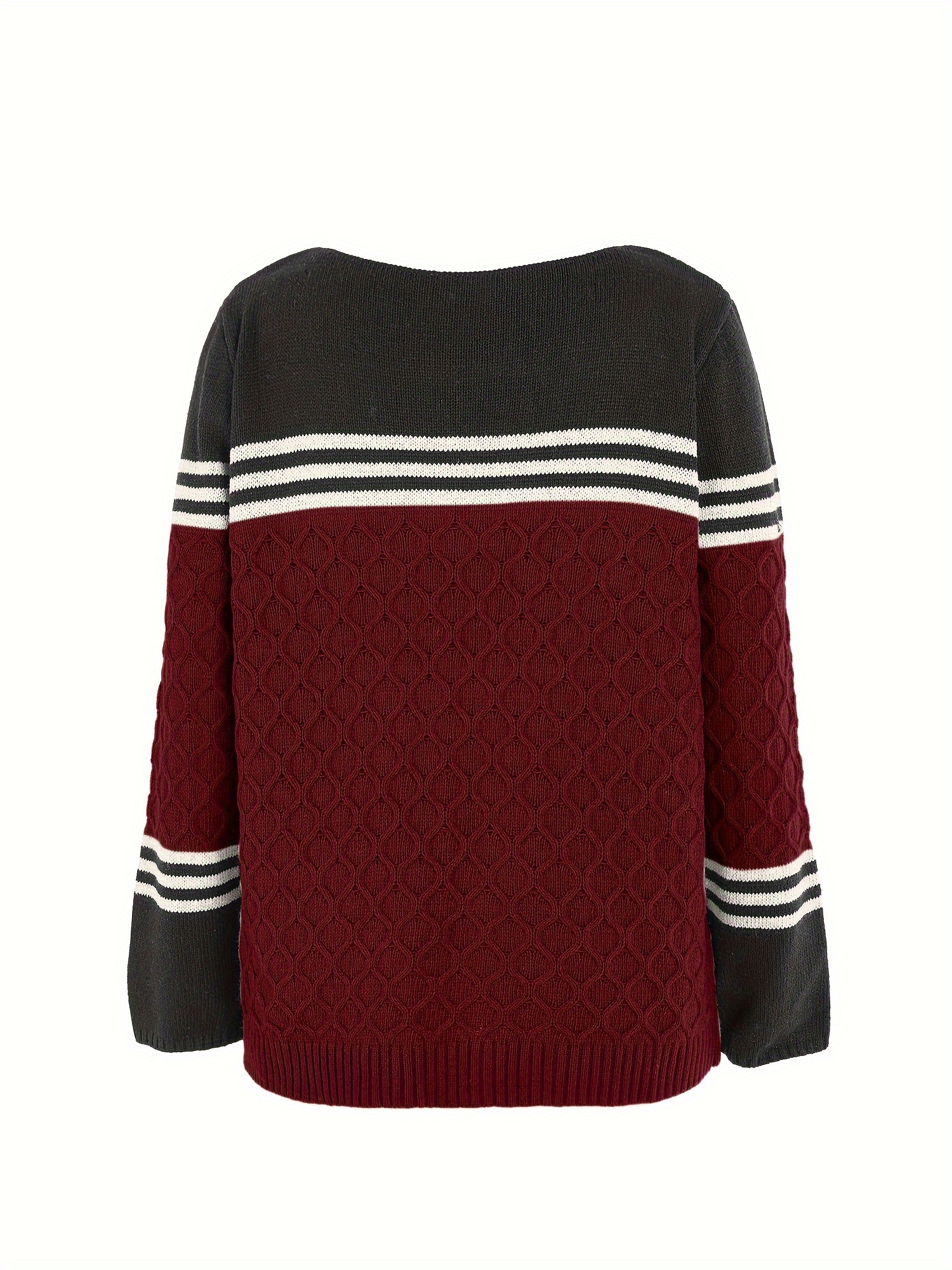 plus size casual sweater womens plus colorblock stripe print jacquard long sleeve round neck jumper details 4