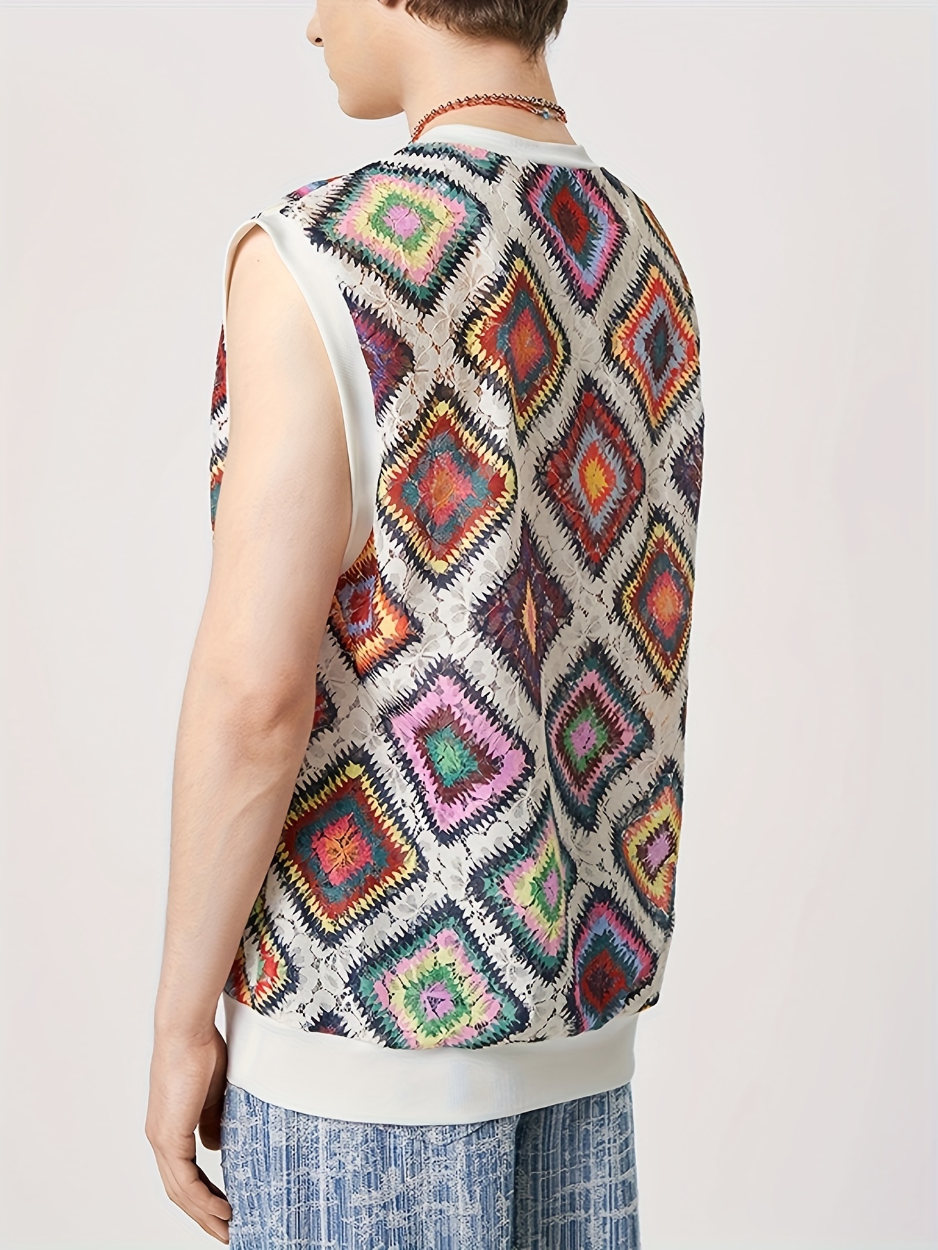 plus size mens flowers graphic graphic print knit vest stylish sleeveless sweater mens clothing coquette style details 1