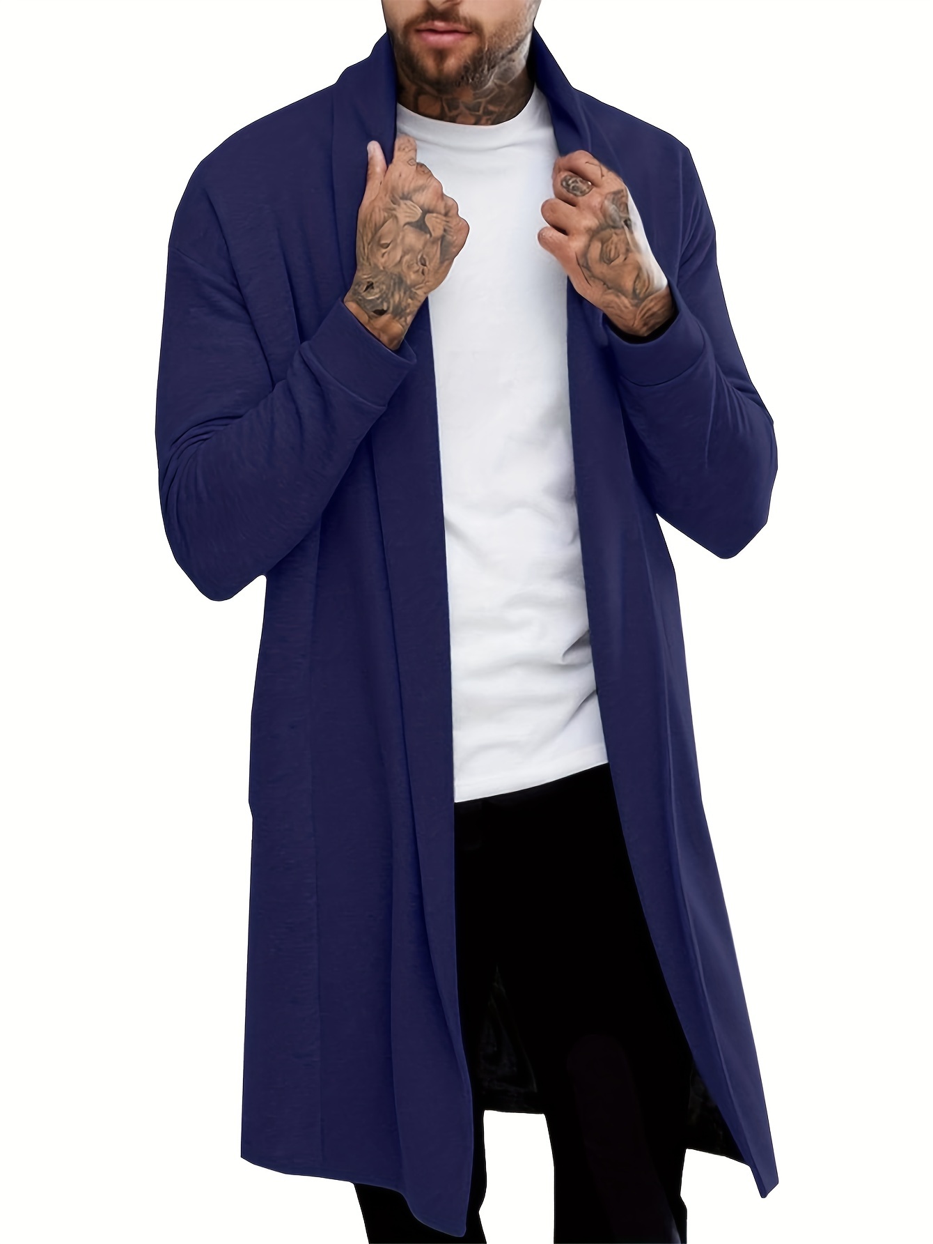 plus size mens solid cardigan fashion casual gown spring fall winter coat mens clothing details 0