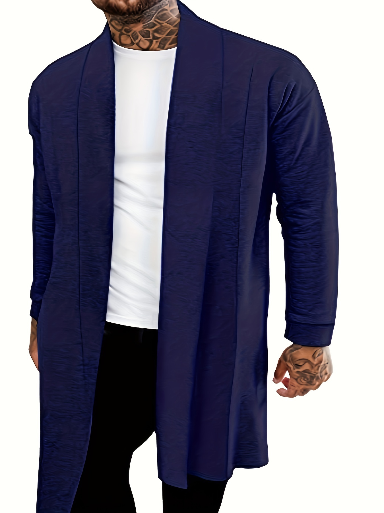 plus size mens solid cardigan fashion casual gown spring fall winter coat mens clothing details 2