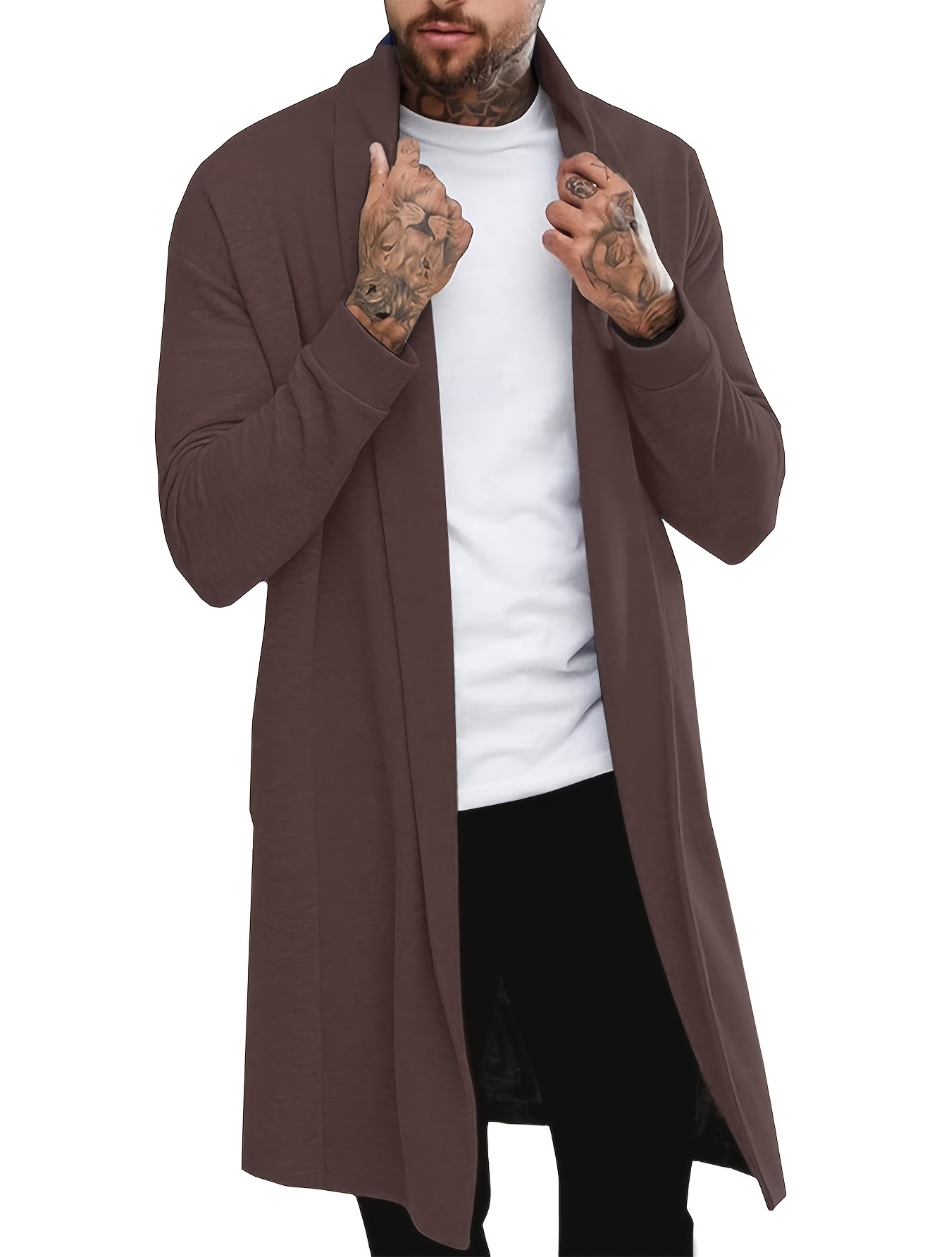 plus size mens solid cardigan fashion casual gown spring fall winter coat mens clothing details 5