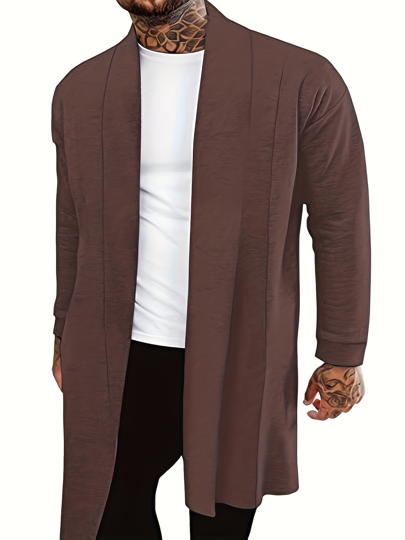 plus size mens solid cardigan fashion casual gown spring fall winter coat mens clothing details 7