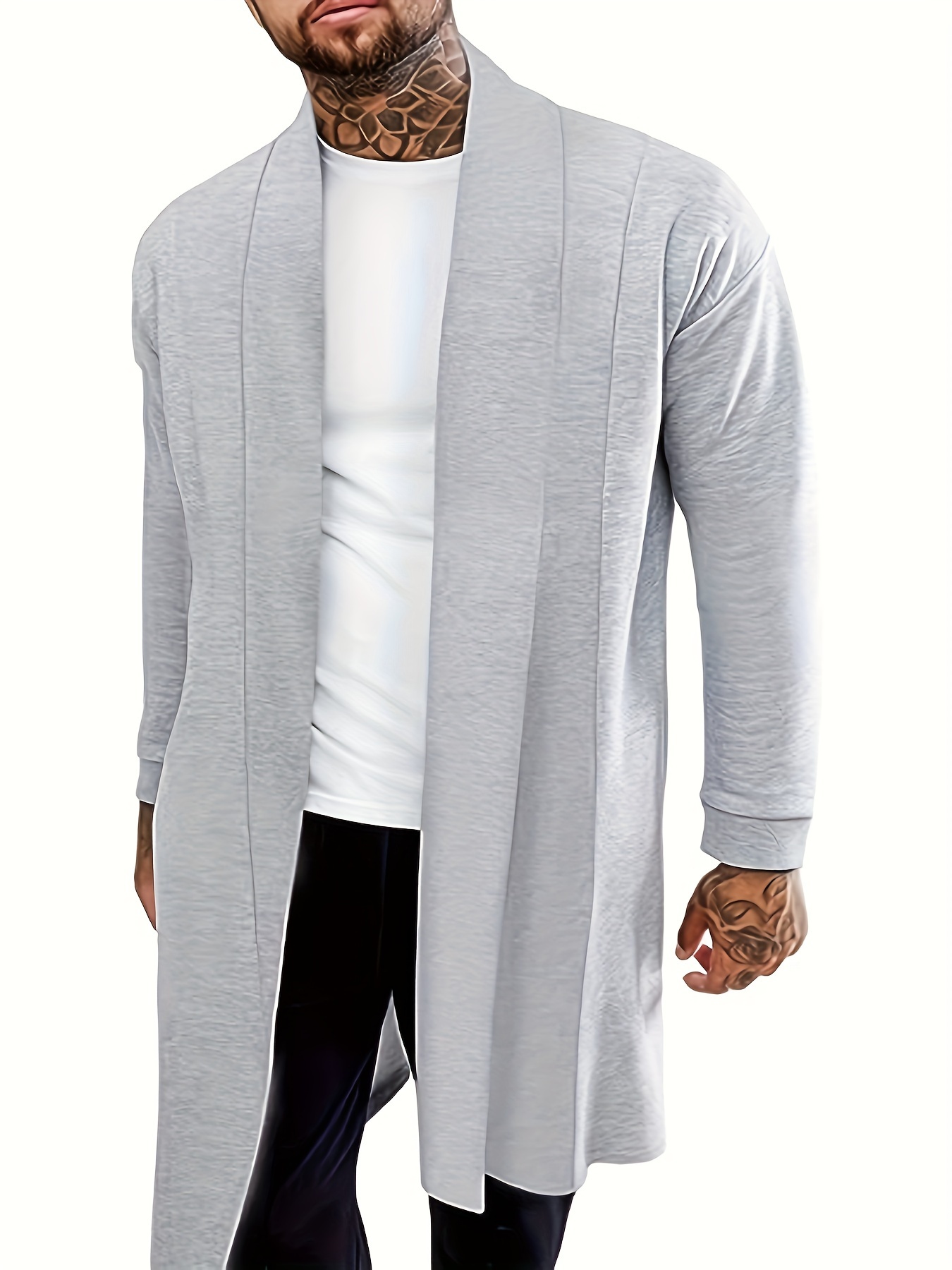 plus size mens solid cardigan fashion casual gown spring fall winter coat mens clothing details 12