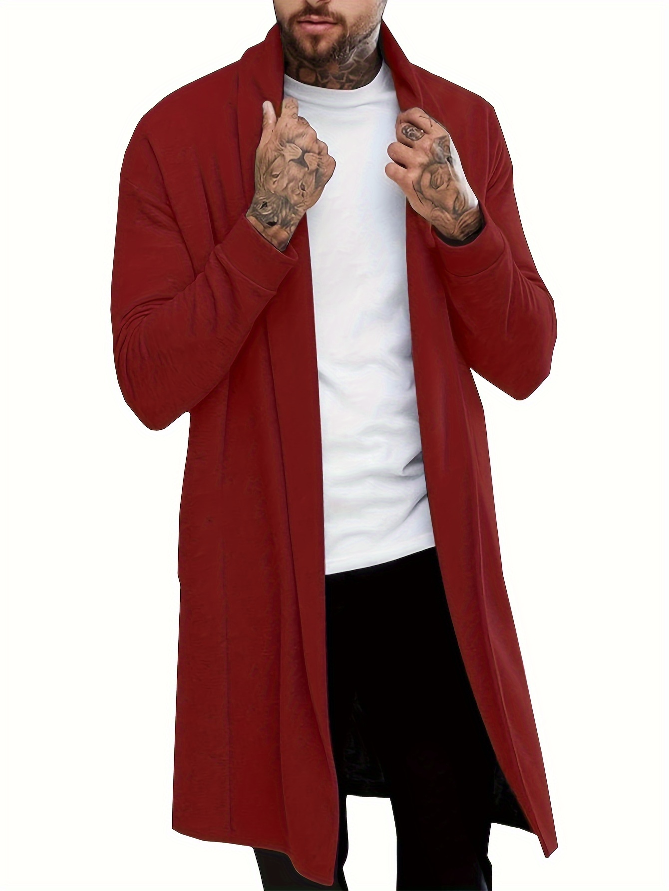 plus size mens solid cardigan fashion casual gown spring fall winter coat mens clothing details 15