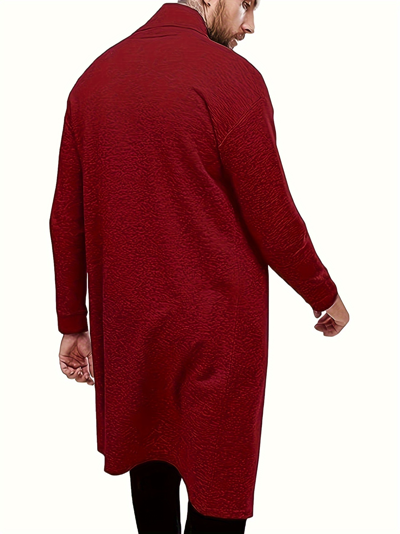 plus size mens solid cardigan fashion casual gown spring fall winter coat mens clothing details 16