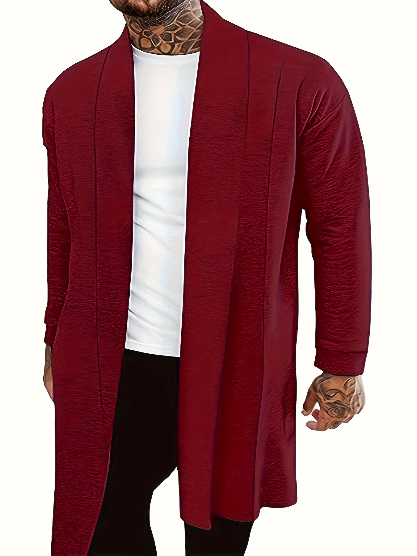 plus size mens solid cardigan fashion casual gown spring fall winter coat mens clothing details 17