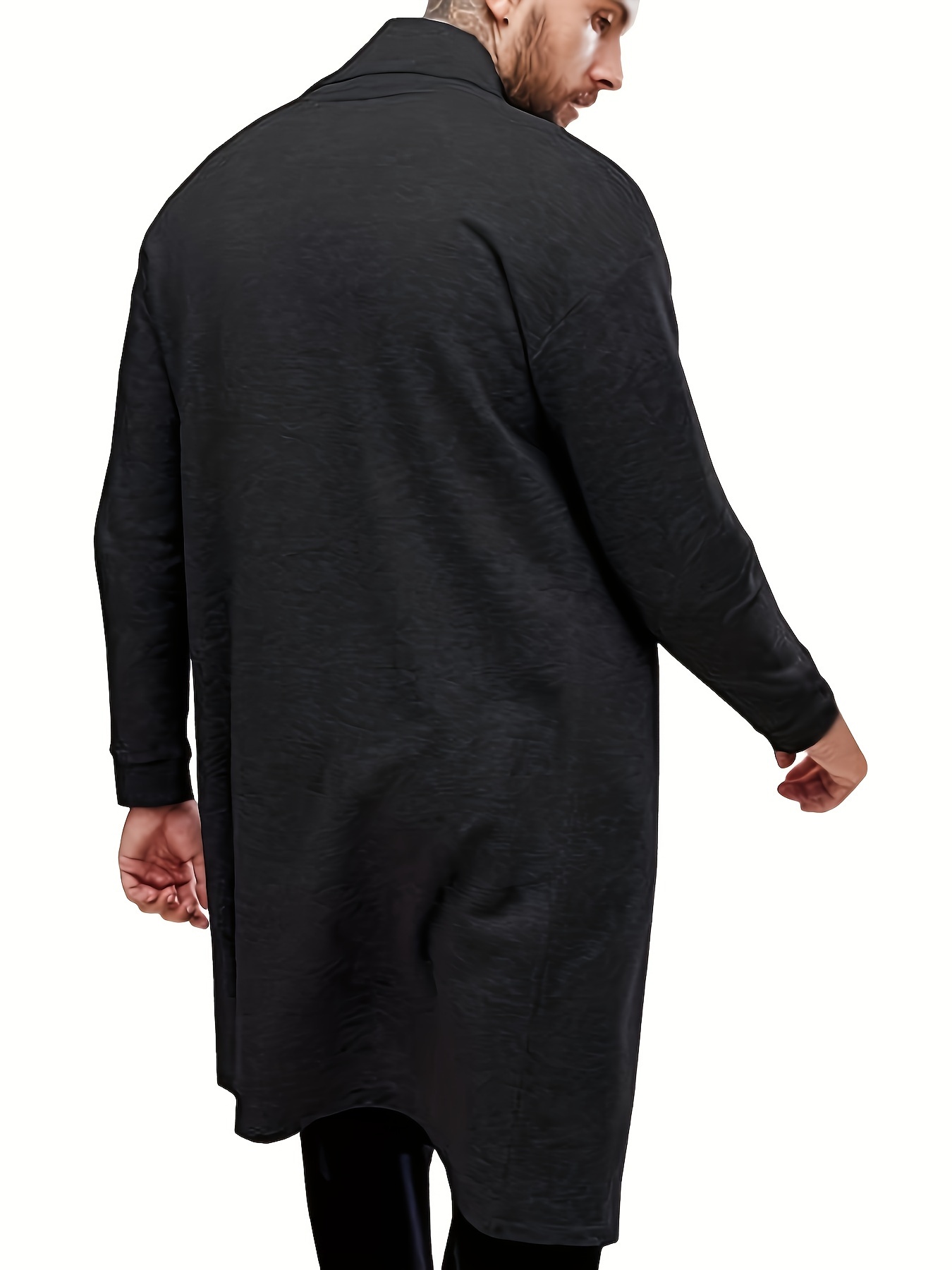 plus size mens solid cardigan fashion casual gown spring fall winter coat mens clothing details 20