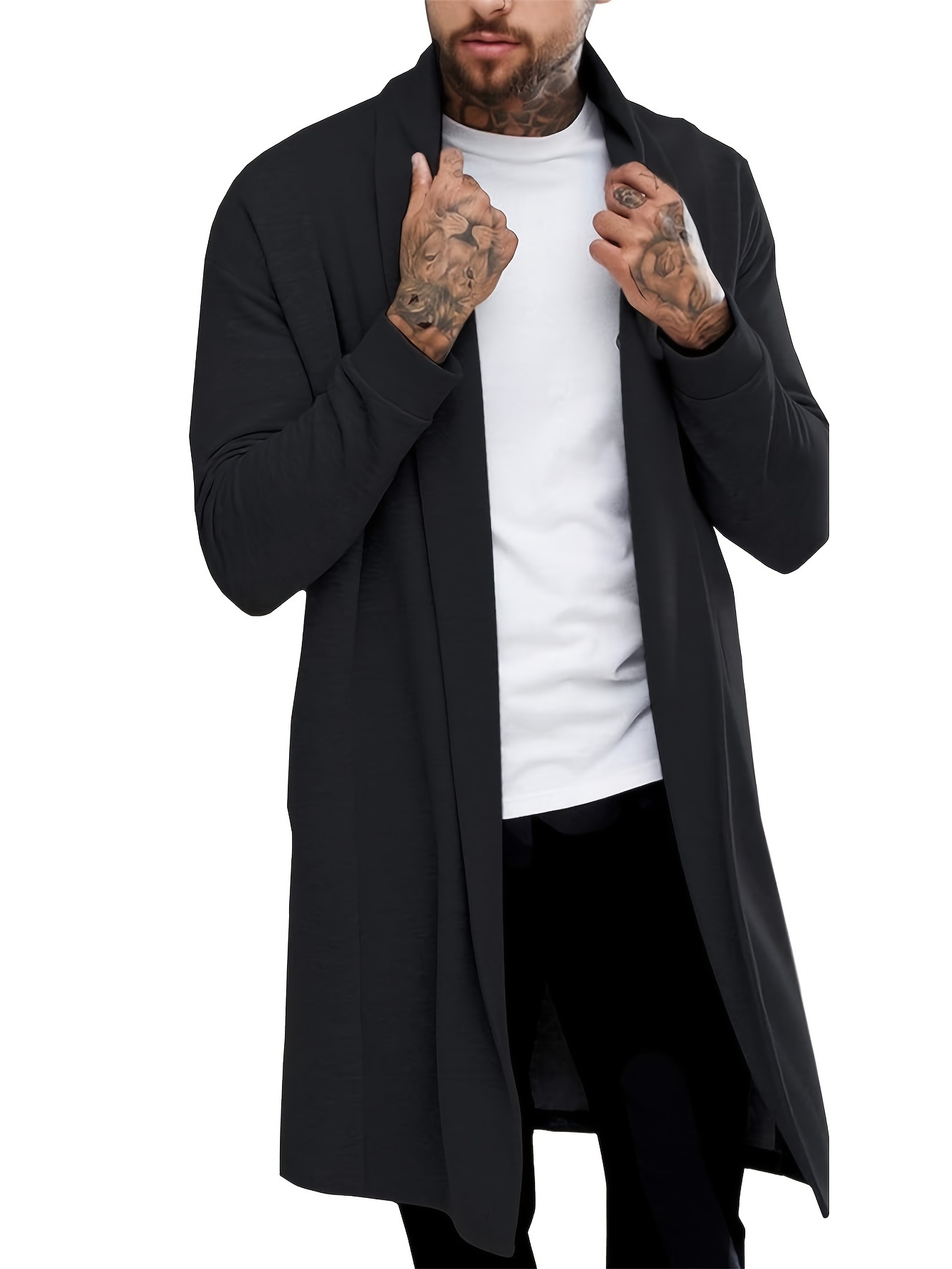 plus size mens solid cardigan fashion casual gown spring fall winter coat mens clothing details 21