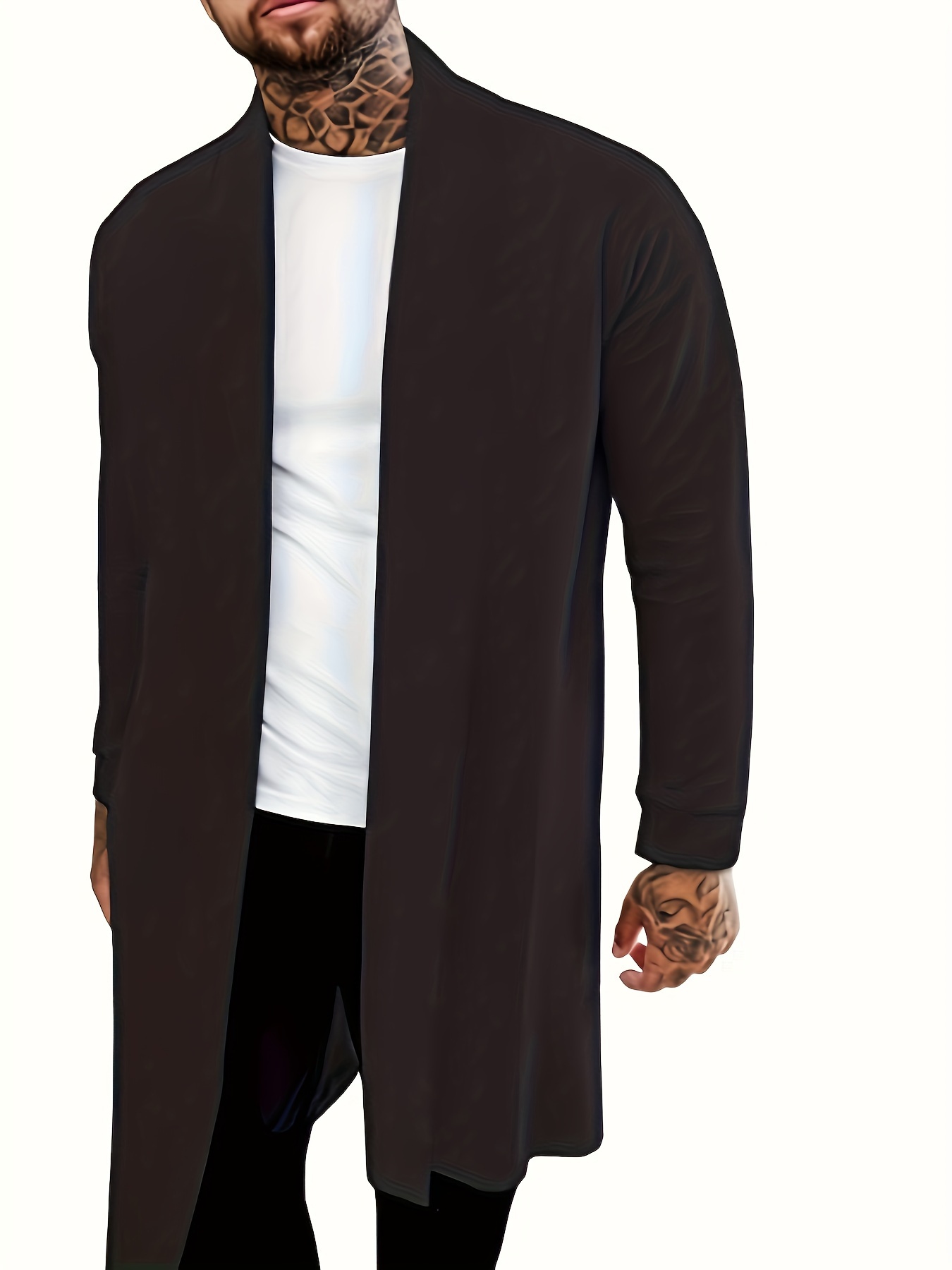 plus size mens solid cardigan fashion casual gown spring fall winter coat mens clothing details 22