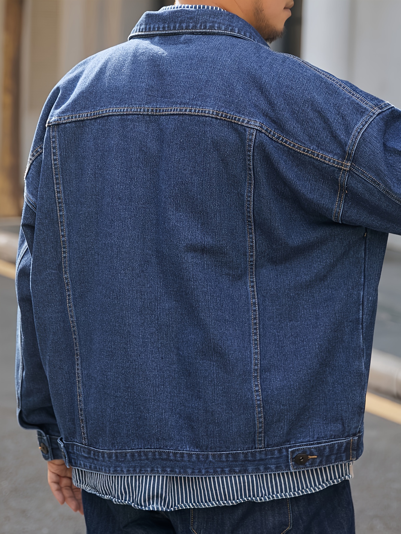 plus size mens solid denim jacket for spring fall details 15