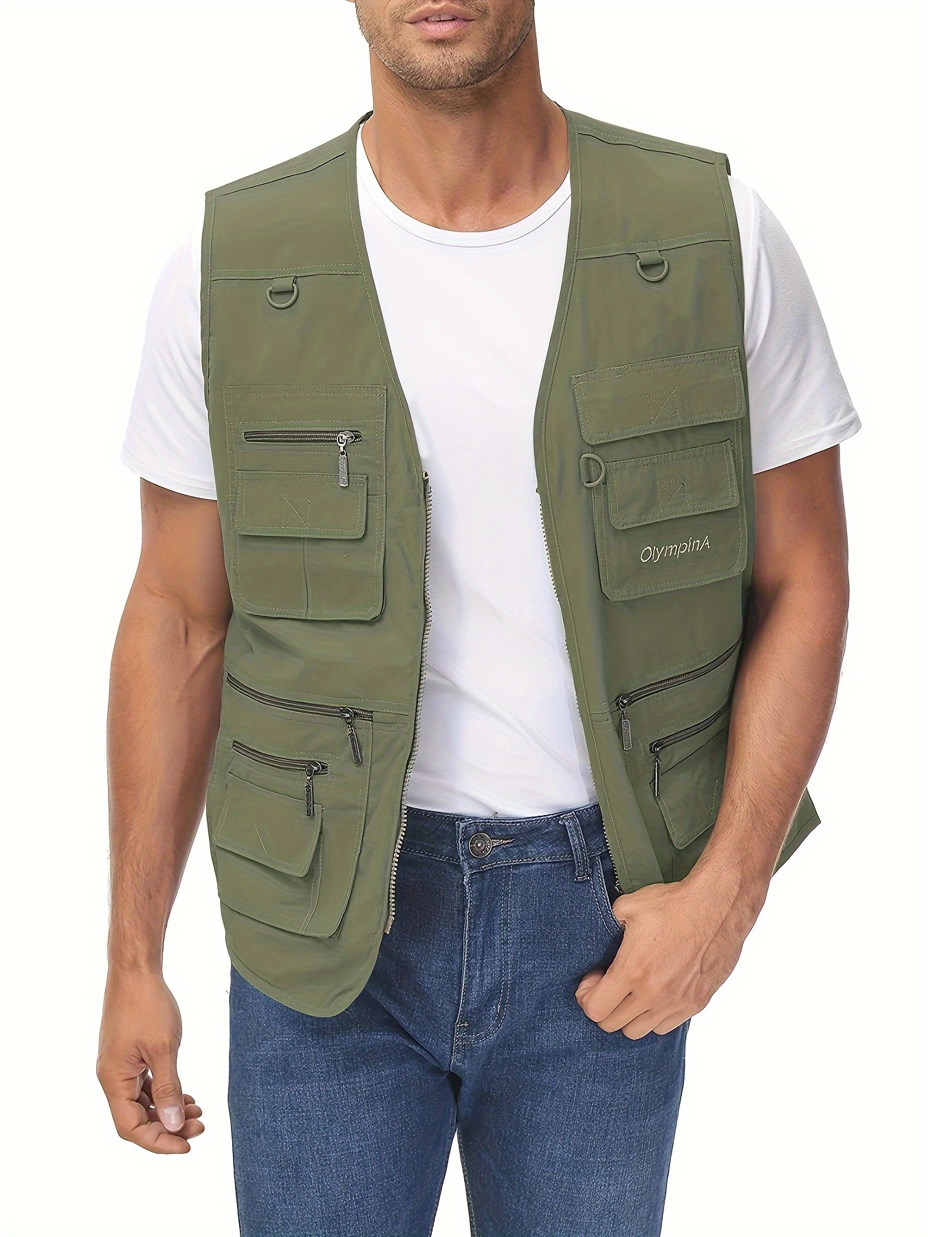 mens plus solid zip up cargo vest lightweight sleeveless tops for summer outdoor hiking and fishing details 10