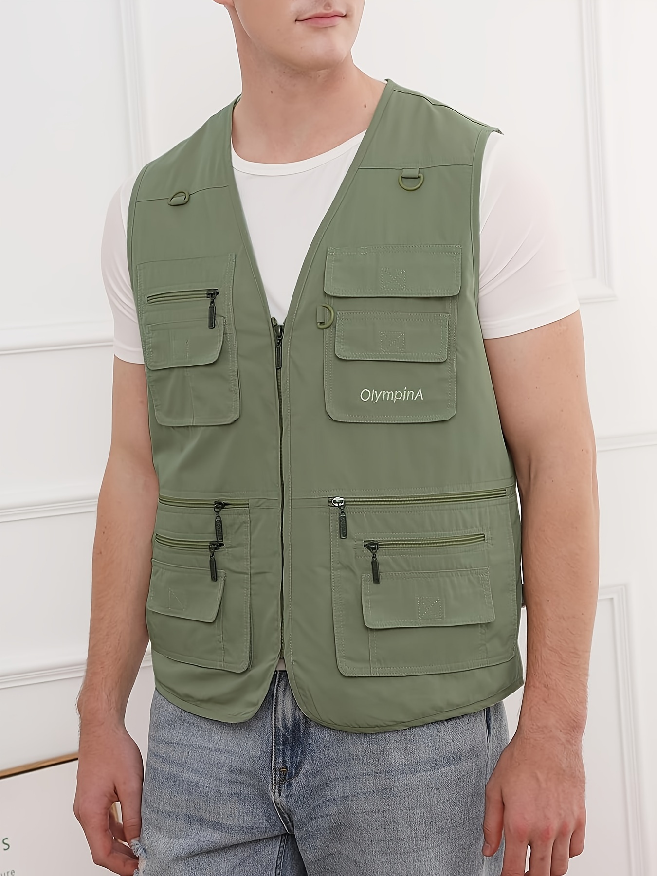 mens plus solid zip up cargo vest lightweight sleeveless tops for summer outdoor hiking and fishing details 12