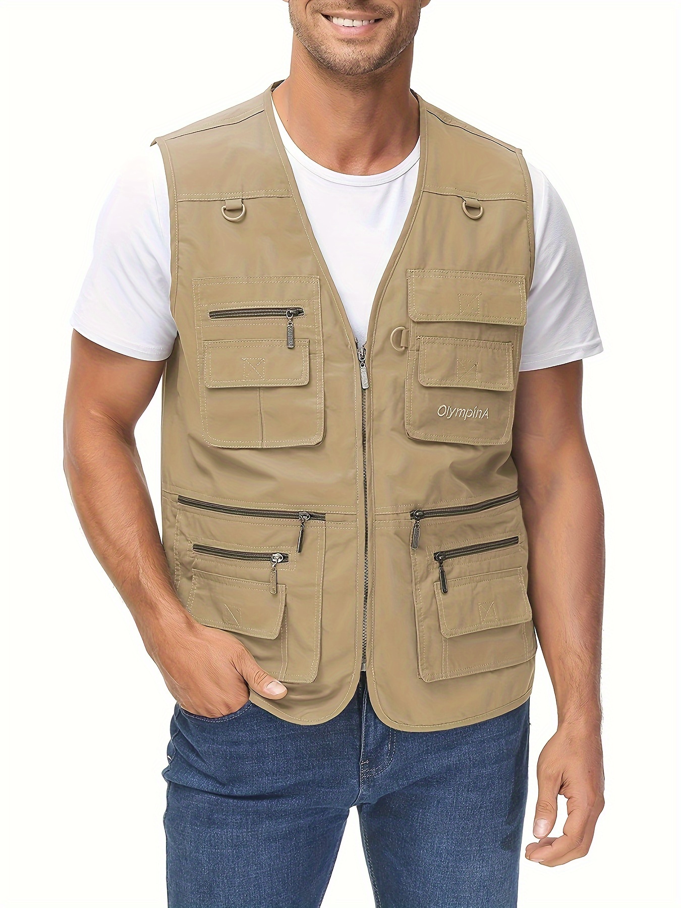 mens plus solid zip up cargo vest lightweight sleeveless tops for summer outdoor hiking and fishing details 16