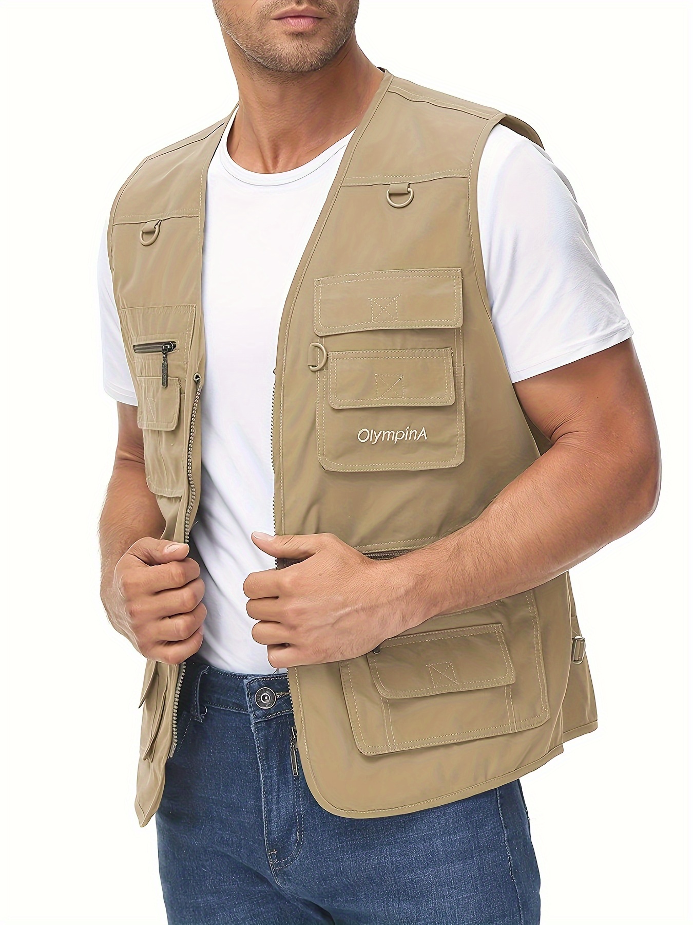 mens plus solid zip up cargo vest lightweight sleeveless tops for summer outdoor hiking and fishing details 18