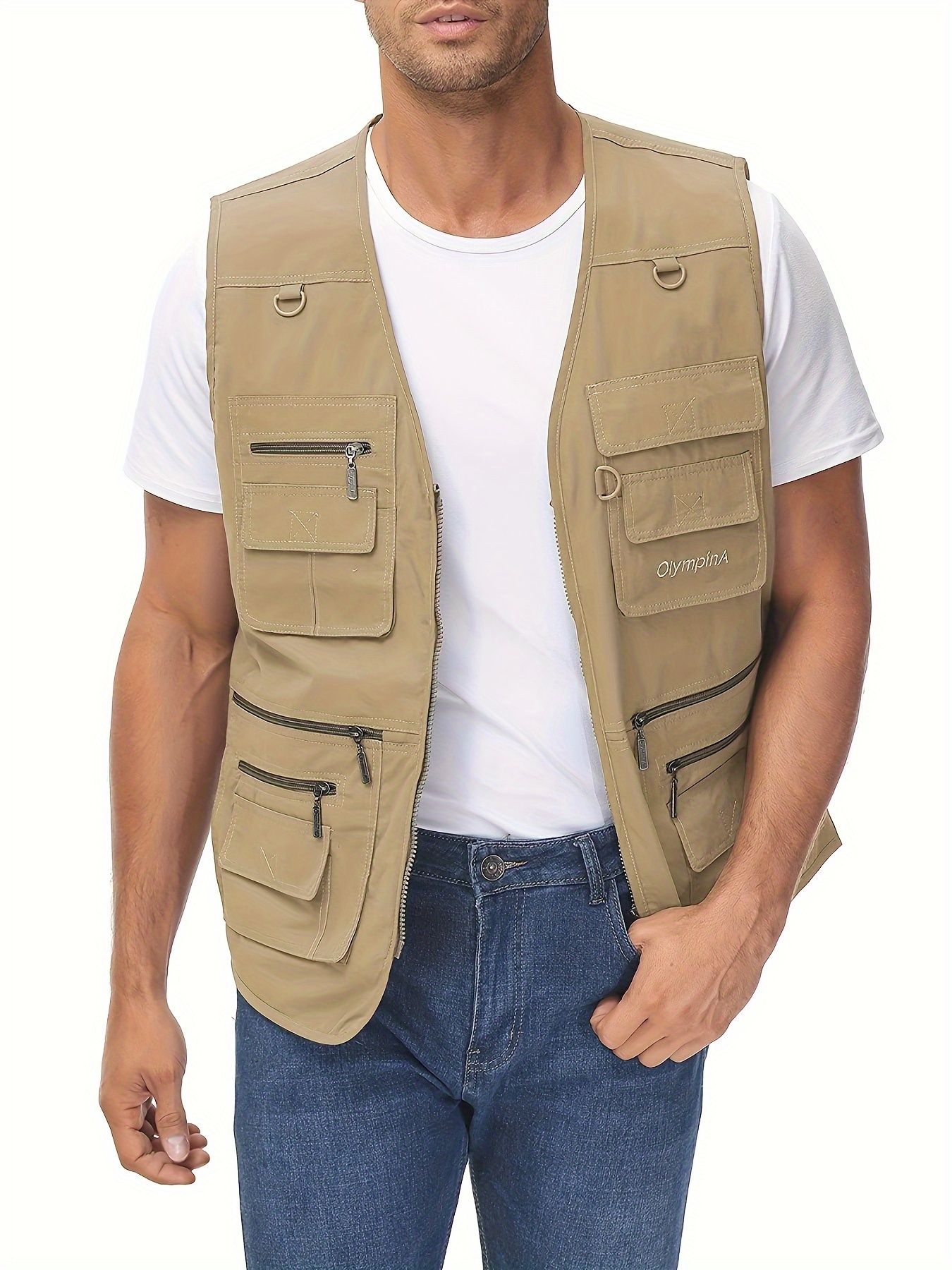 mens plus solid zip up cargo vest lightweight sleeveless tops for summer outdoor hiking and fishing details 19