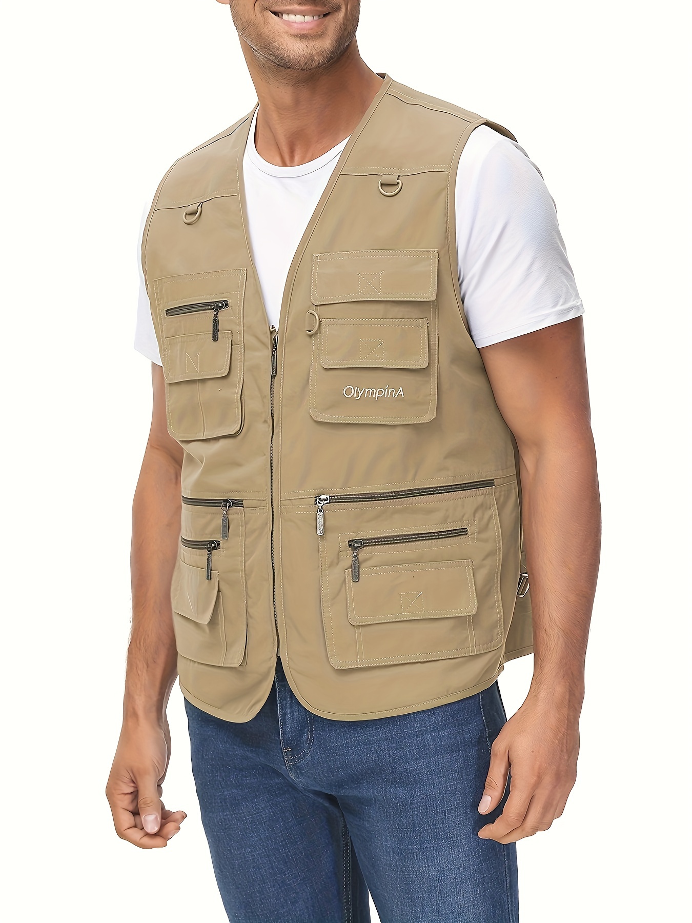 mens plus solid zip up cargo vest lightweight sleeveless tops for summer outdoor hiking and fishing details 20