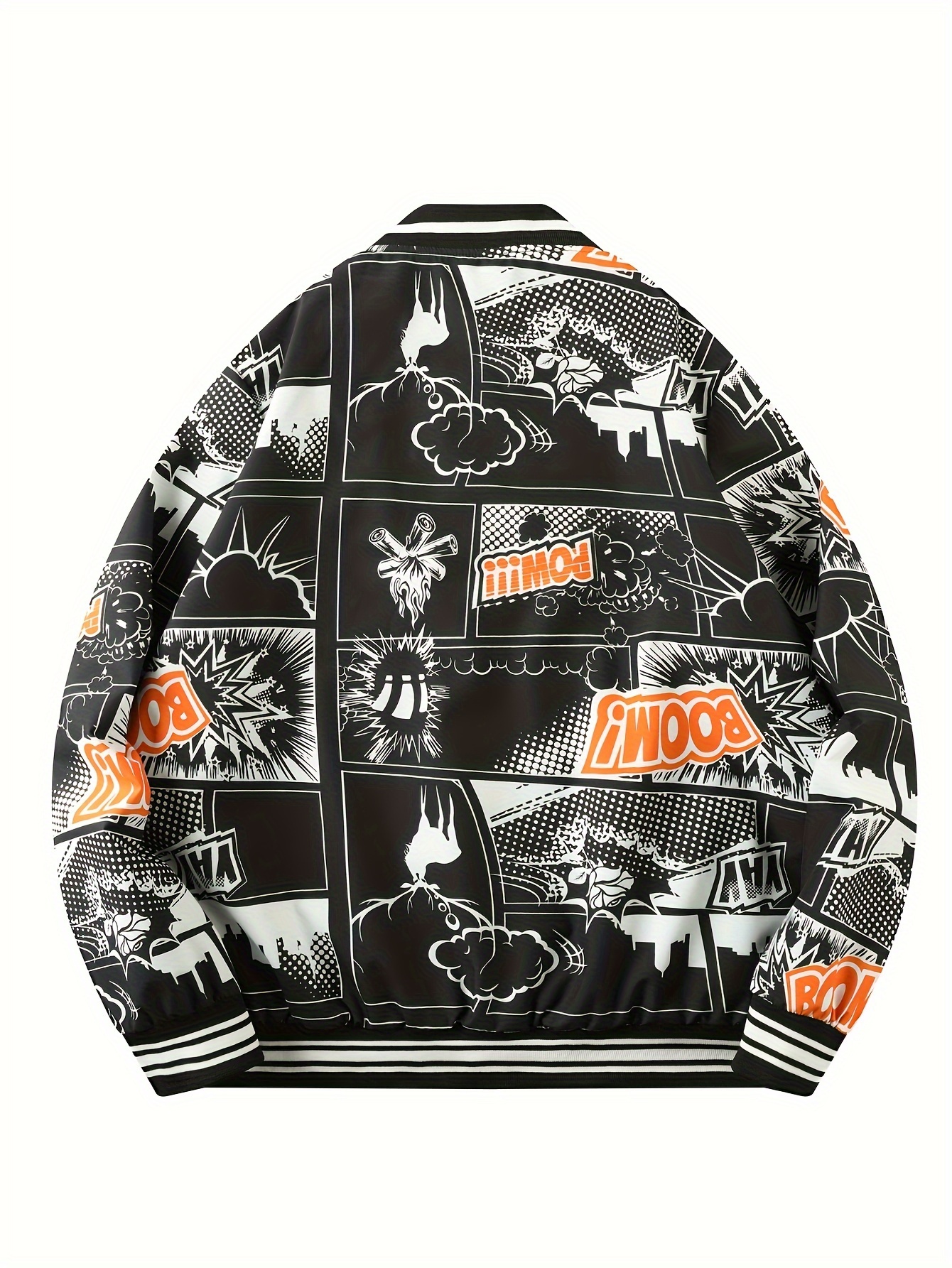 plus size mens caricature pattern print baseball jacket funny band collar jacket for fall winter mens clothing details 1