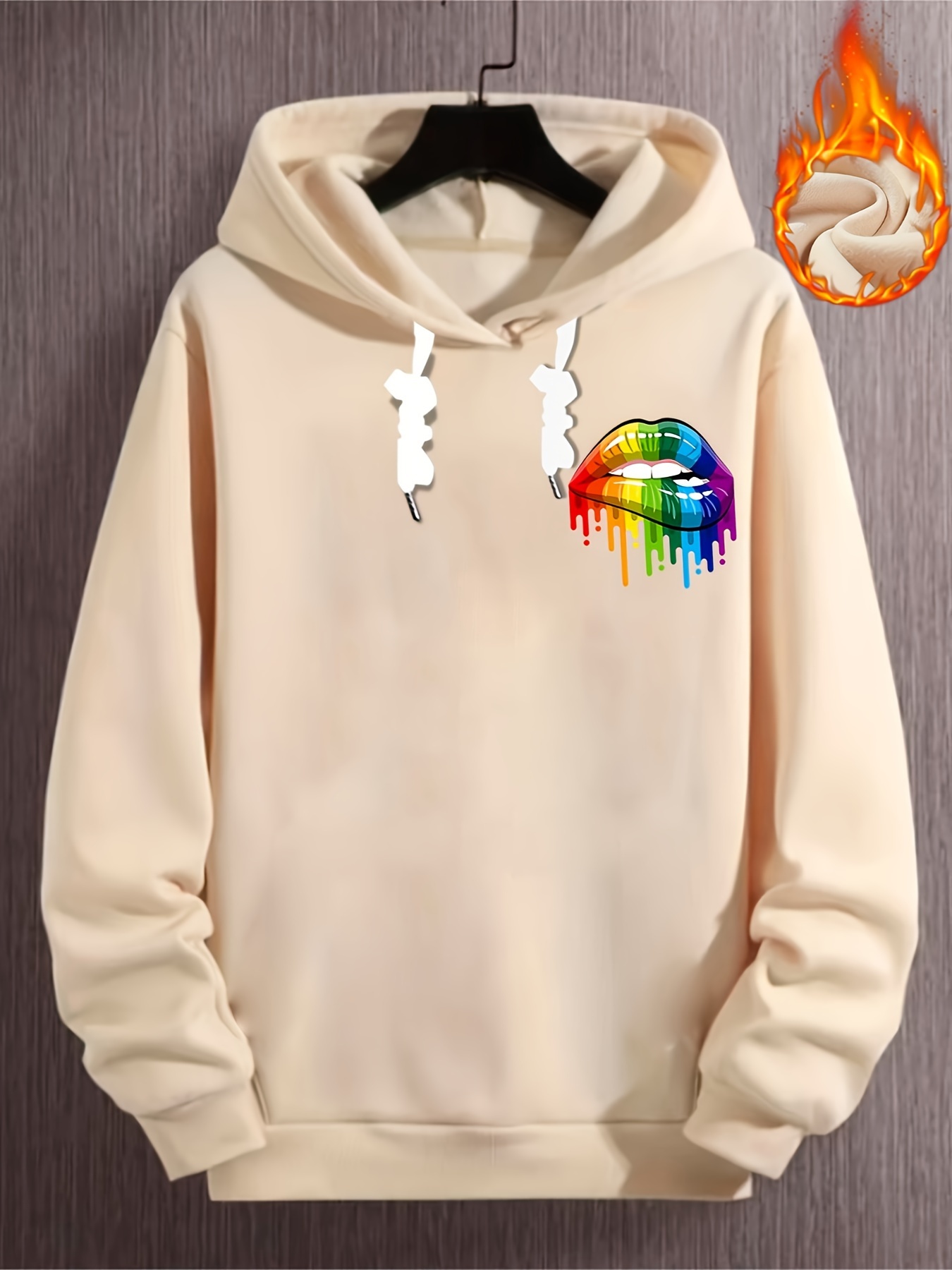 plus size mens colorful lips print hoodies fashion casual hooded sweatshirt for fall winter mens clothing details 16