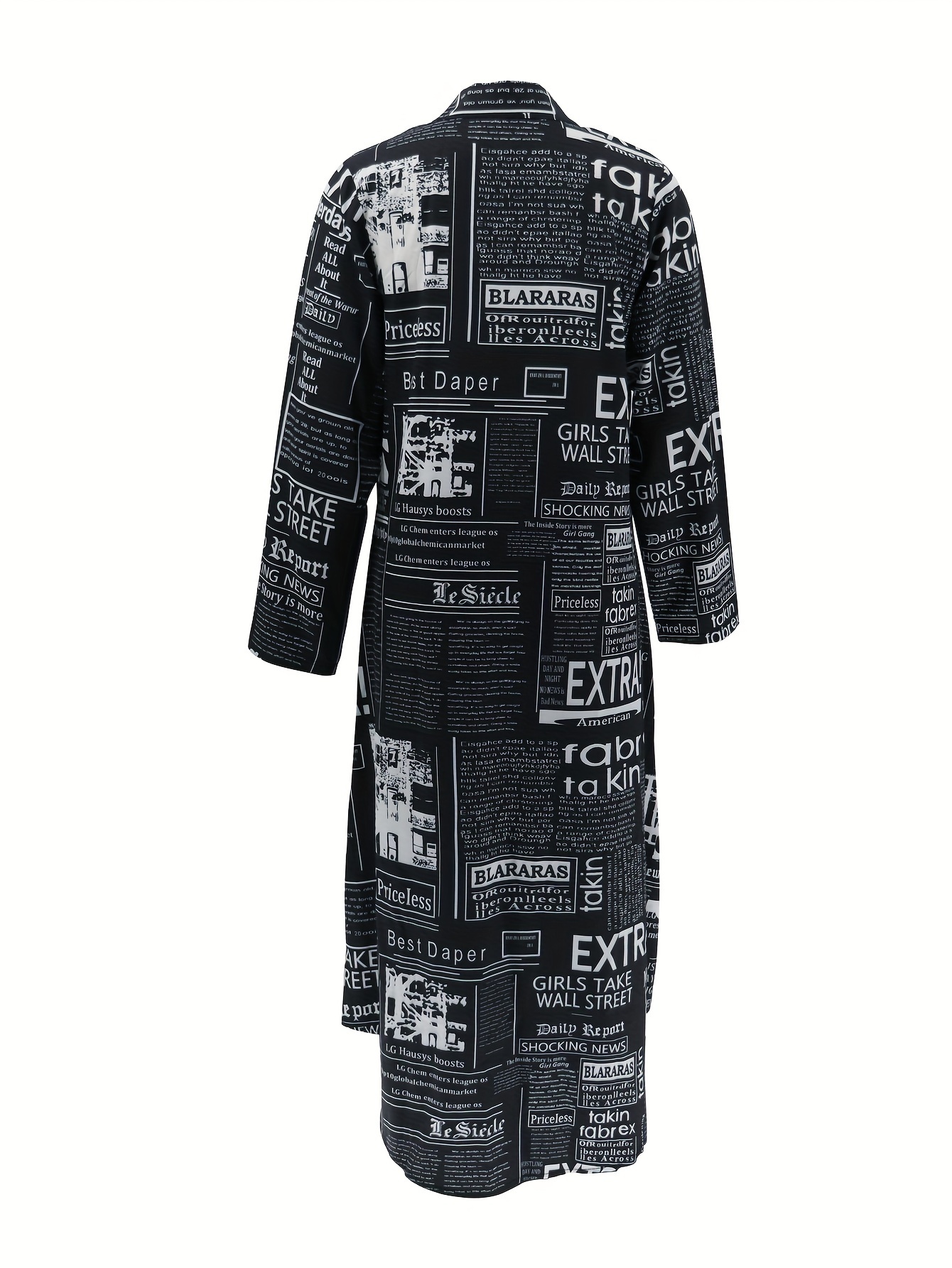 newspaper print shirt dress casual button front long sleeve dress womens clothing details 3