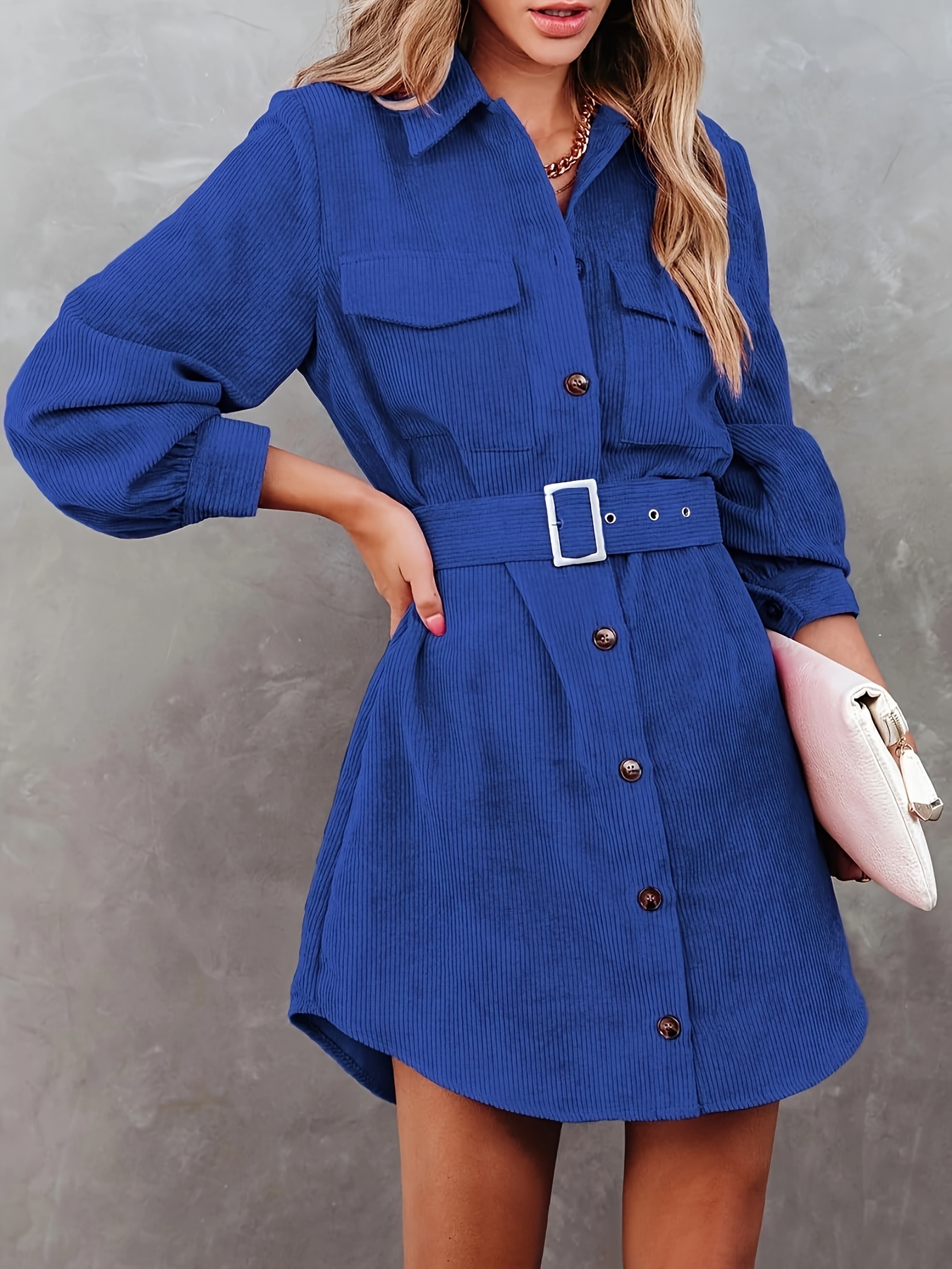 womens corduroy dress shacket jacket shirts lapel long sleeve belted casual spring fall button down dress pocket details 7