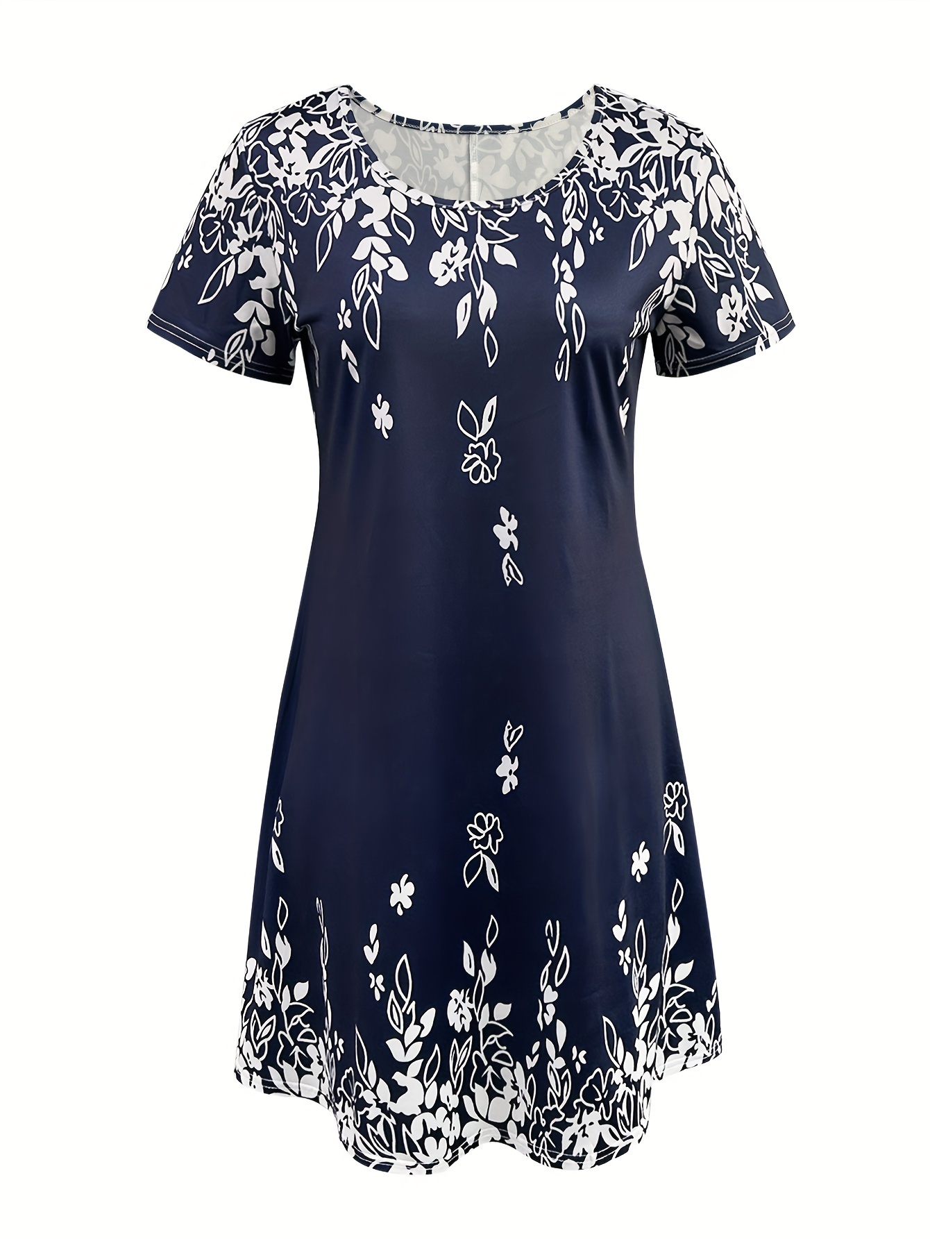 floral print crew neck dress casual short sleeve dress for spring summer womens clothing details 0