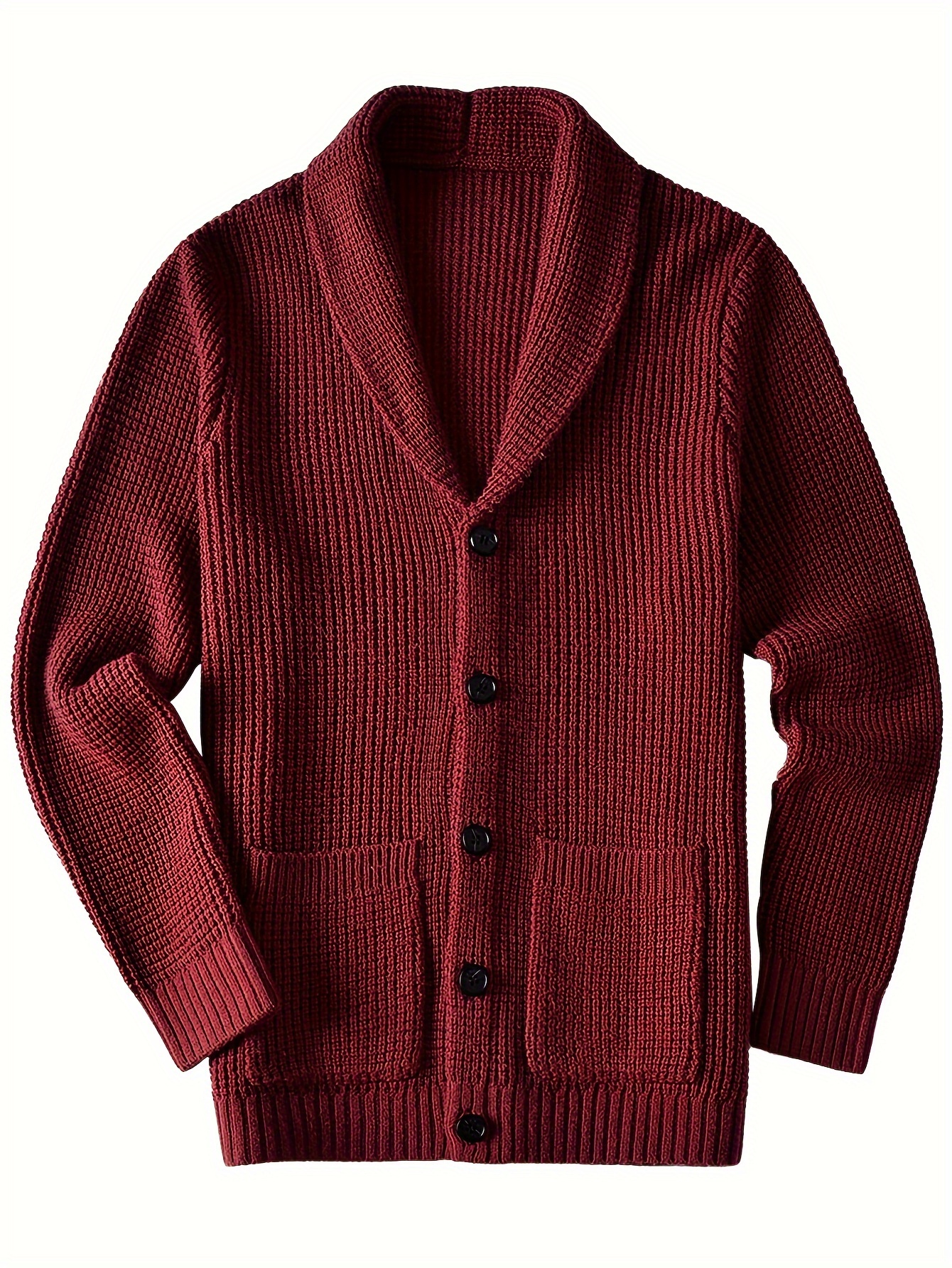 plus size mens solid knit long sleeve button down cardigan with lapel collar and pockets elegant and comfy sweater for autumn and winter leisurewear details 0