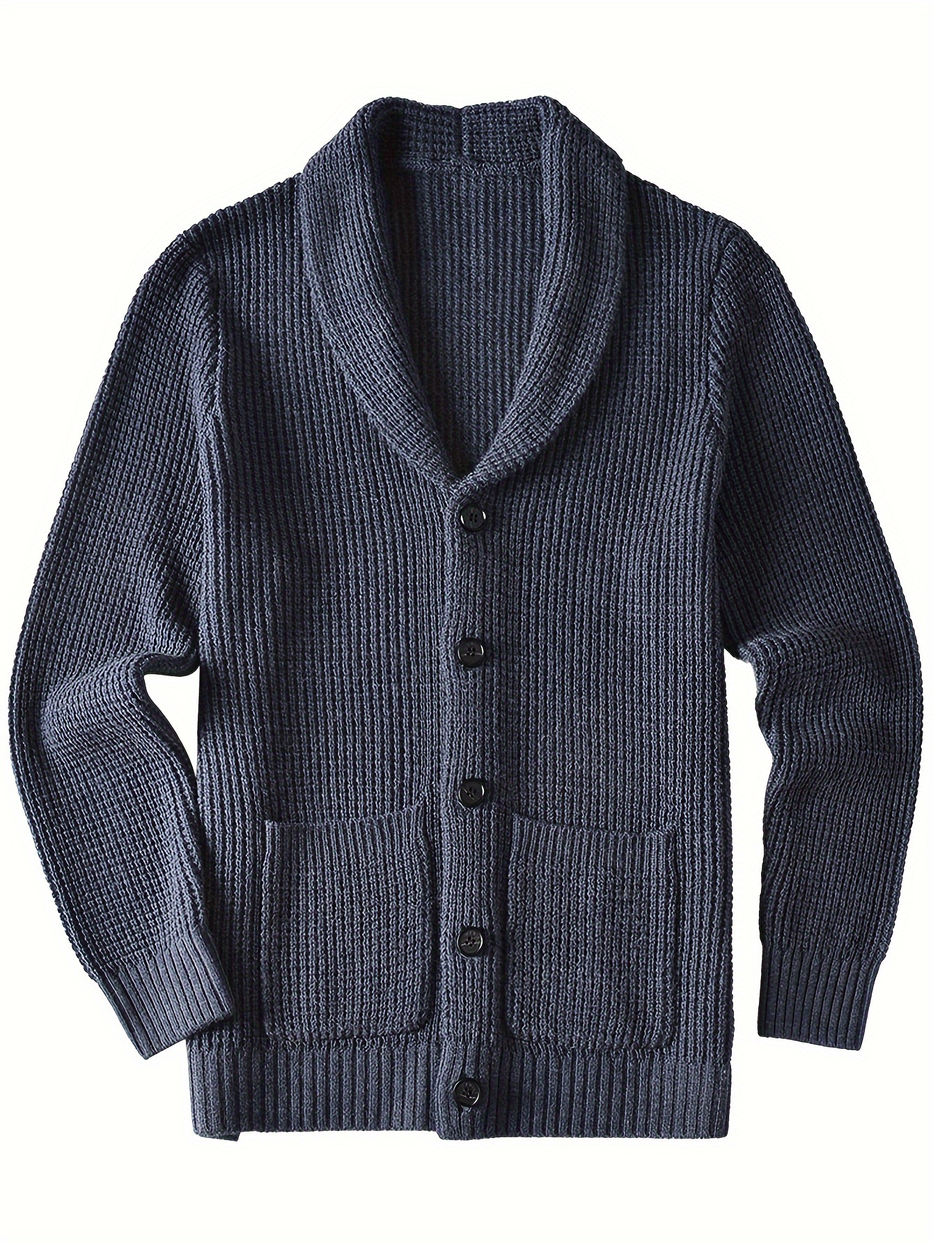 plus size mens solid knit long sleeve button down cardigan with lapel collar and pockets elegant and comfy sweater for autumn and winter leisurewear details 12