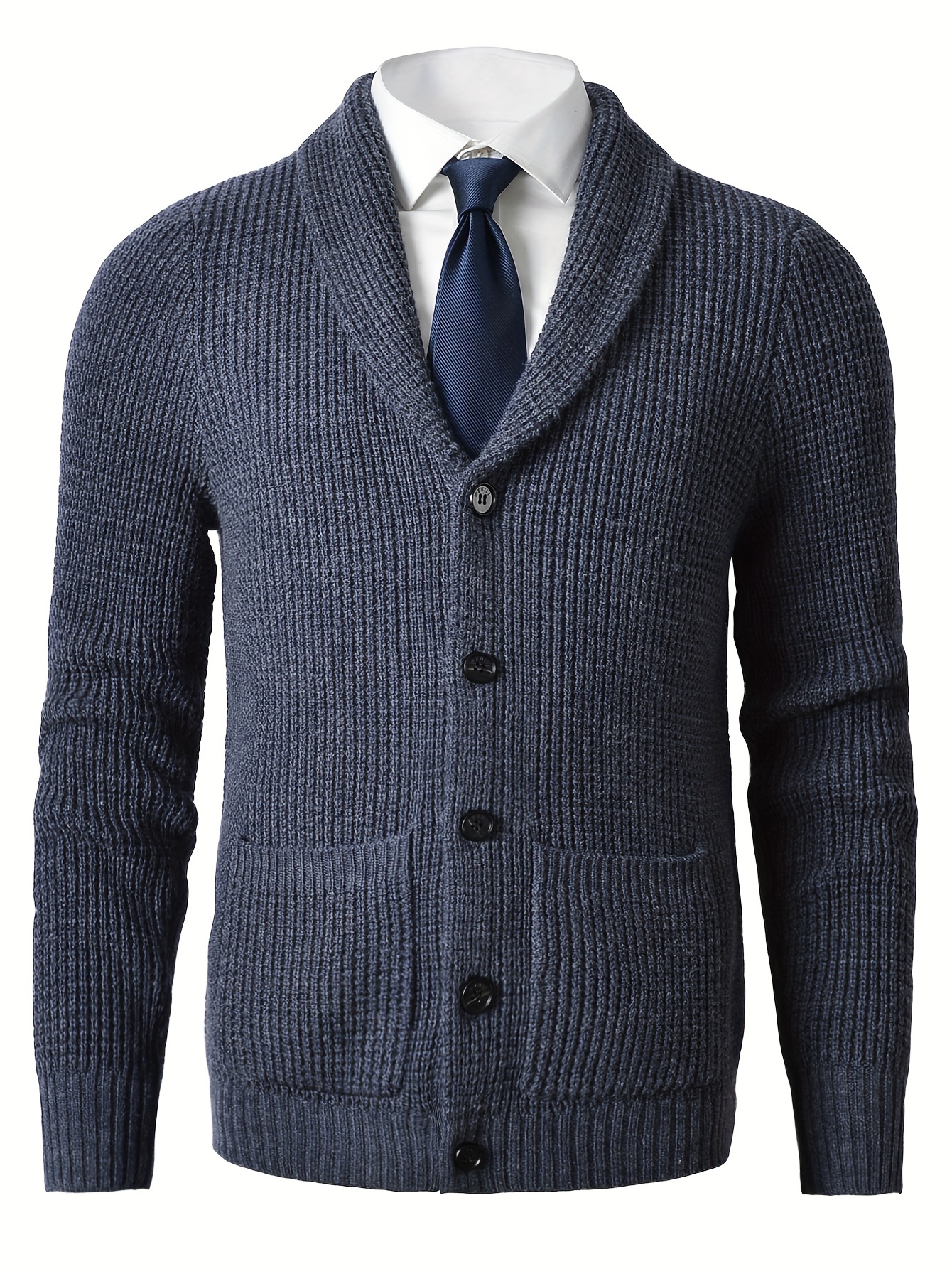 plus size mens solid knit long sleeve button down cardigan with lapel collar and pockets elegant and comfy sweater for autumn and winter leisurewear details 16