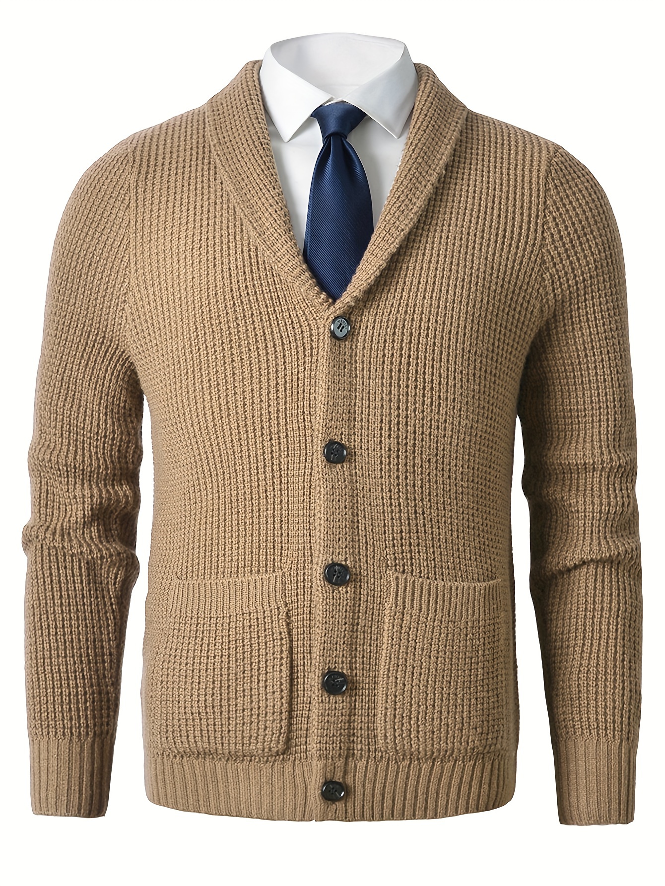 plus size mens solid knit long sleeve button down cardigan with lapel collar and pockets elegant and comfy sweater for autumn and winter leisurewear details 28