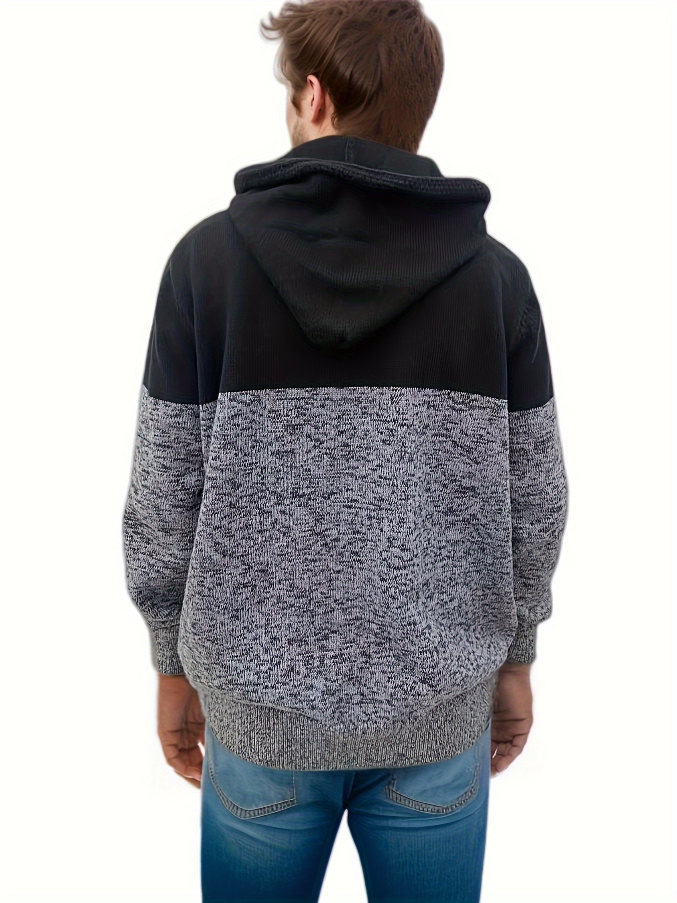 plus size mens casual   knit hoodies fashion casual contrast color hooded sweater for spring fall winter mens clothing details 0