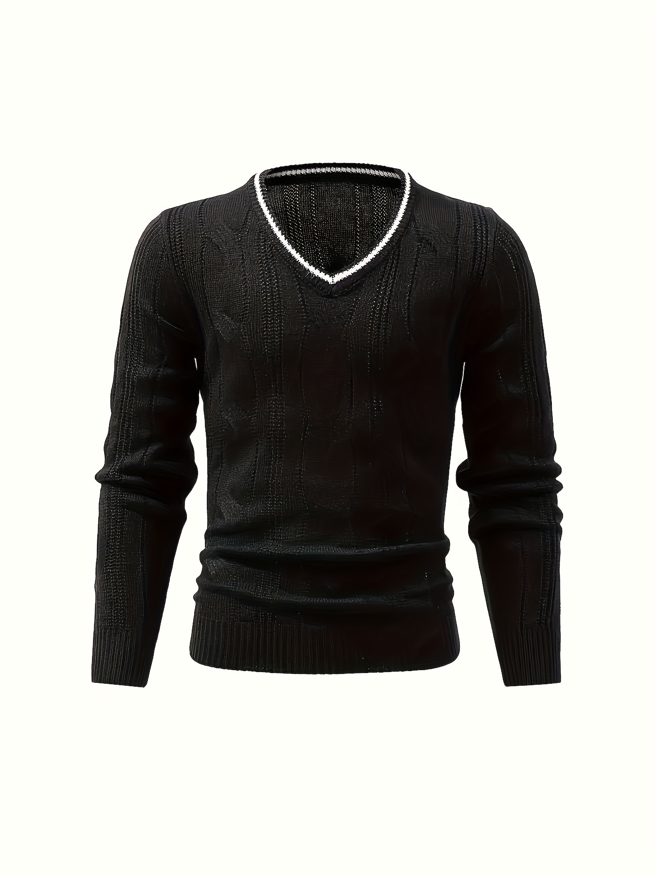 plus size mens knit sweater v neck pullover fashion casual tops for fall winter mens clothing details 12