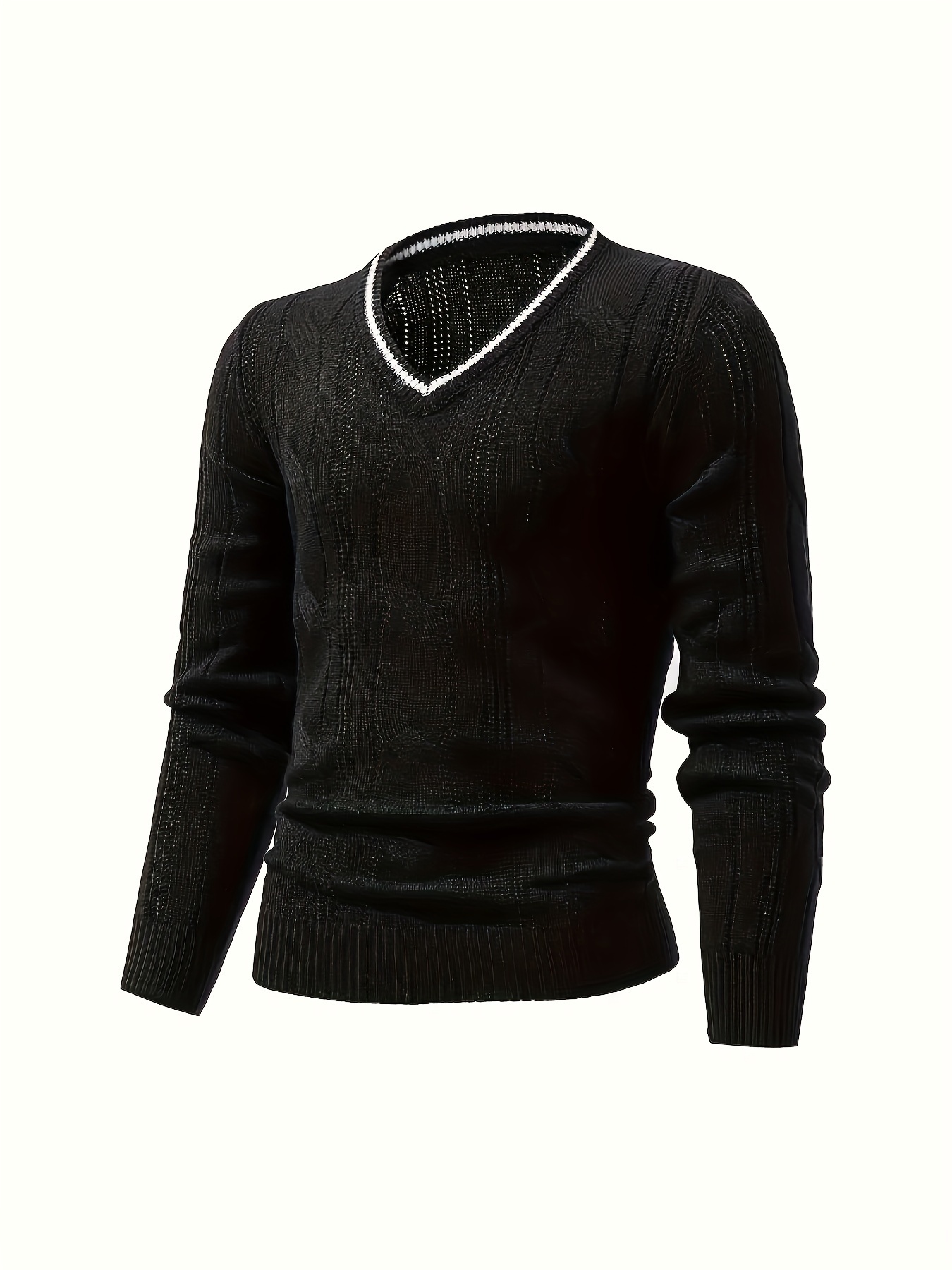 plus size mens knit sweater v neck pullover fashion casual tops for fall winter mens clothing details 17