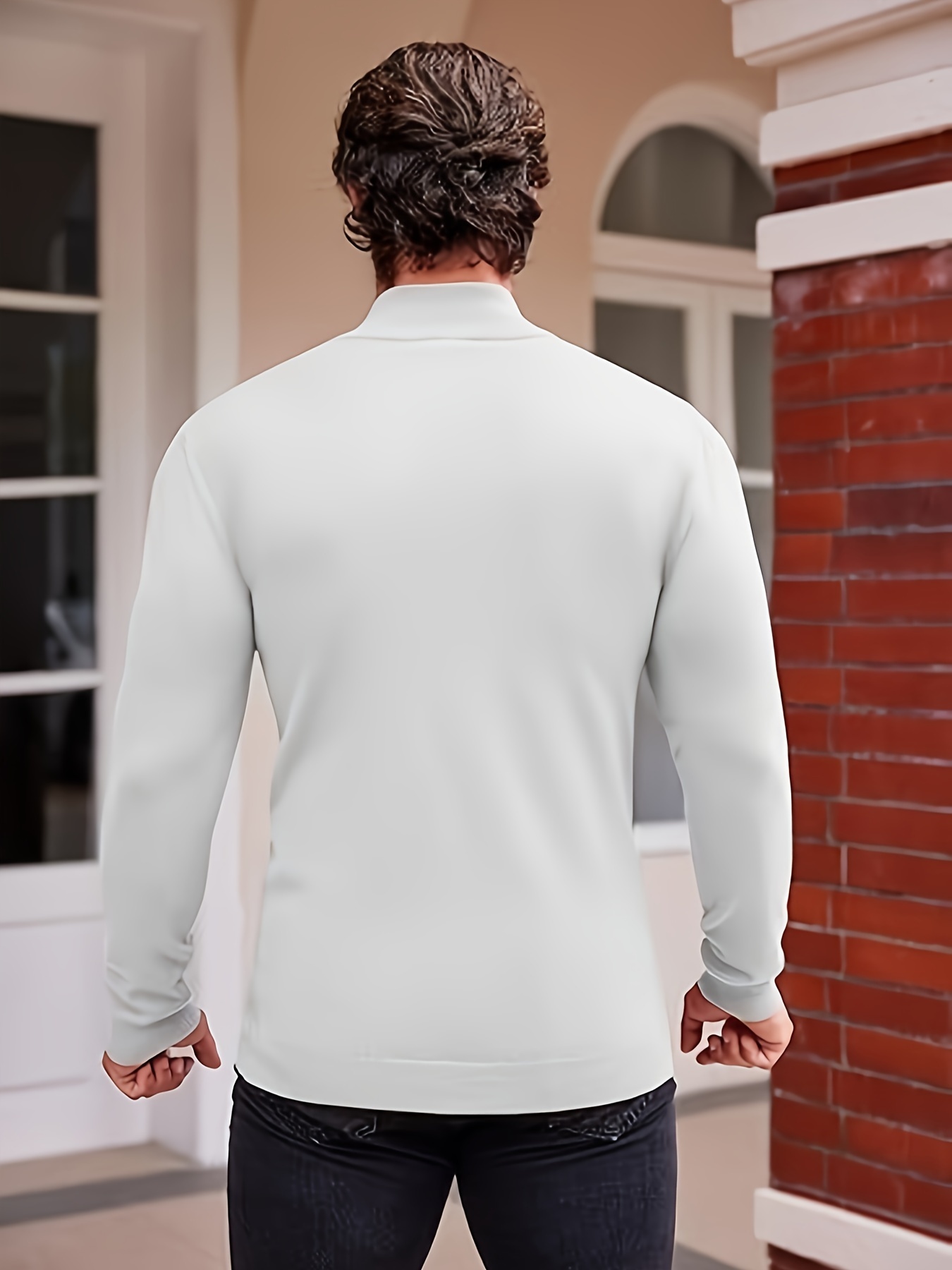 solid color plus size mens casual turtleneck sweater bottoming wear for spring autumn winter details 6