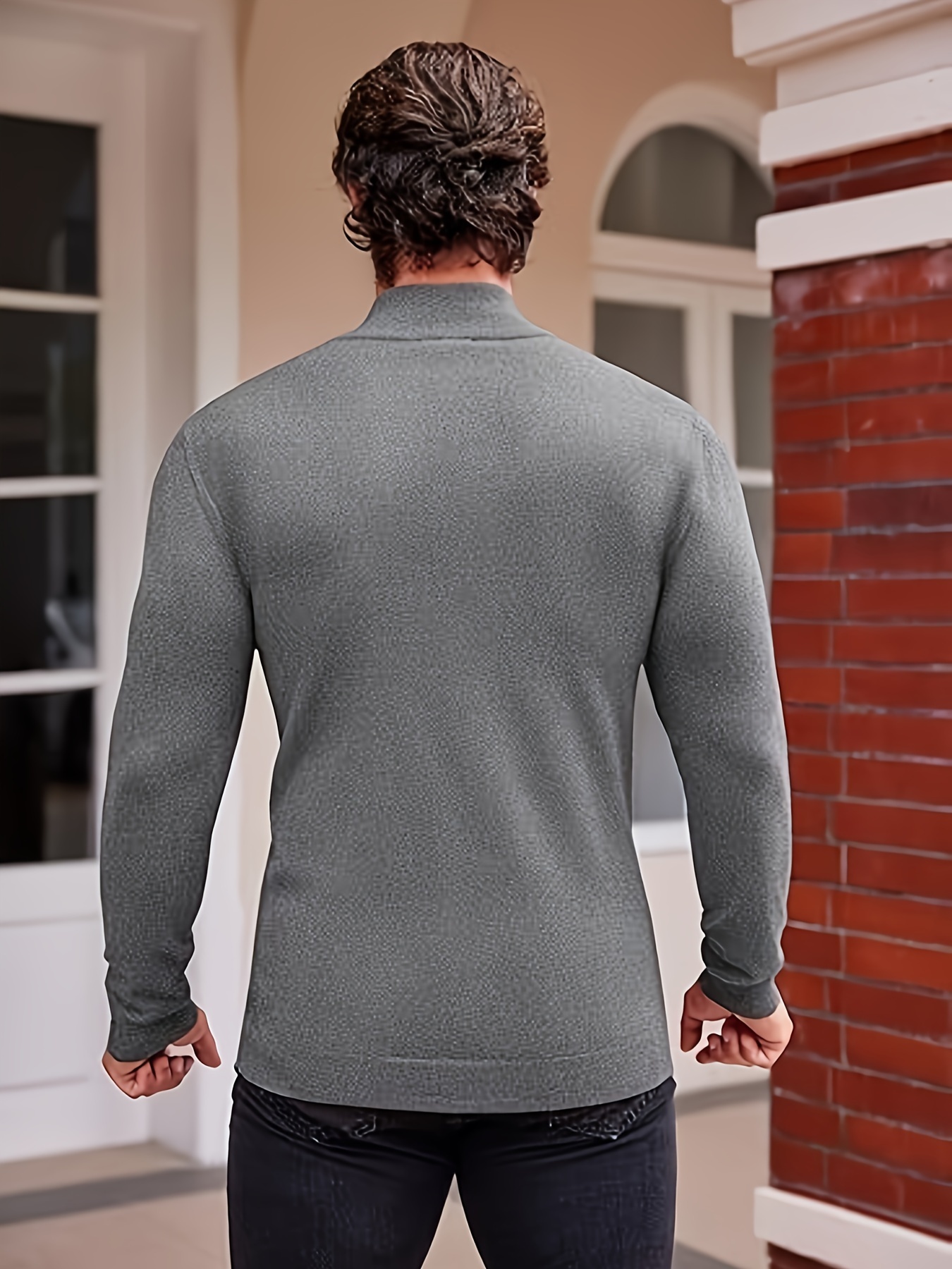 solid color plus size mens casual turtleneck sweater bottoming wear for spring autumn winter details 11