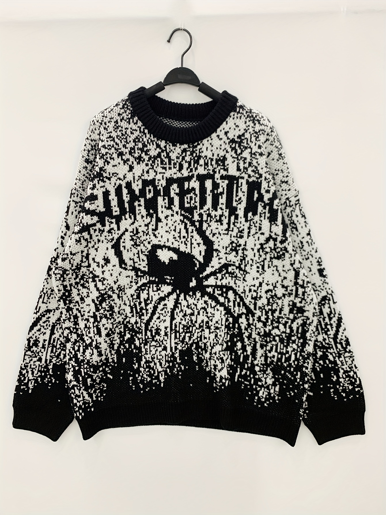 plus size mens anime spider print sweater knit pullover for spring fall winter mens clothing details 1