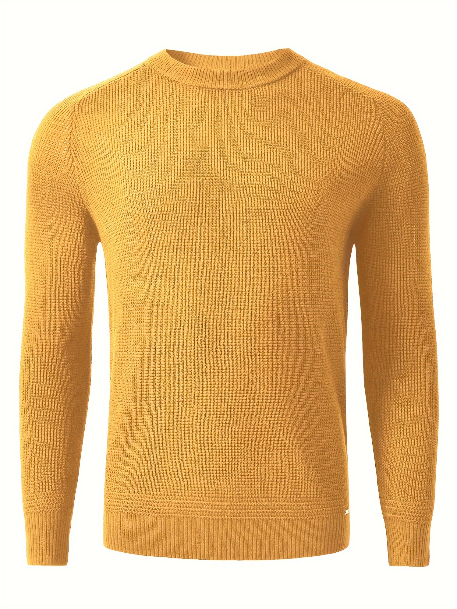 plus size mens solid knitted pullover casual comfy long sleeve crew neck sweater for fall winter details 4