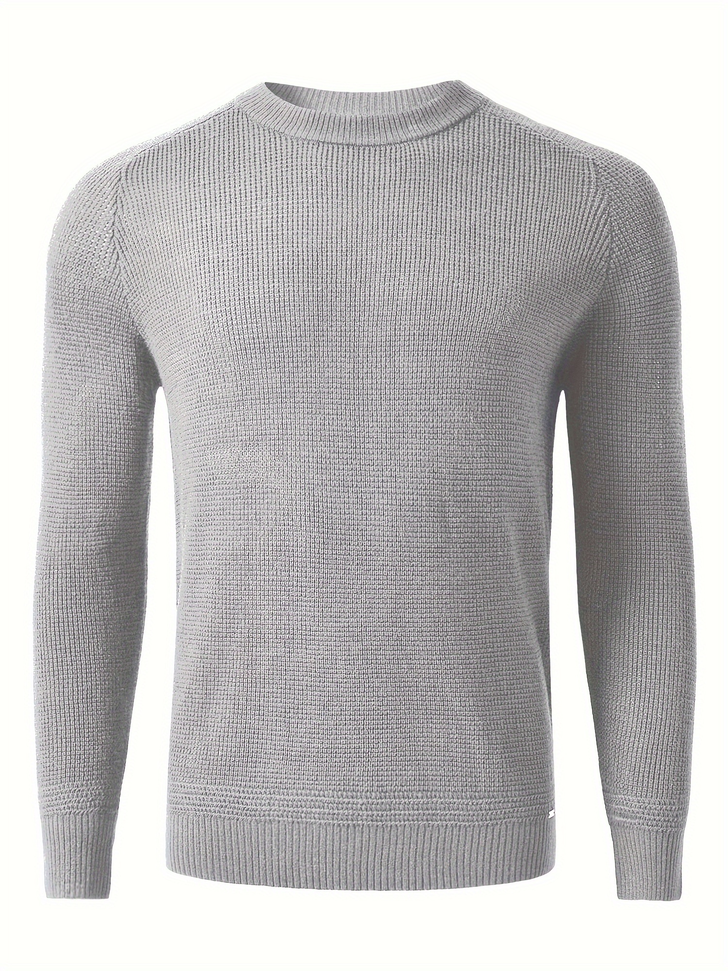 plus size mens solid knitted pullover casual comfy long sleeve crew neck sweater for fall winter details 10