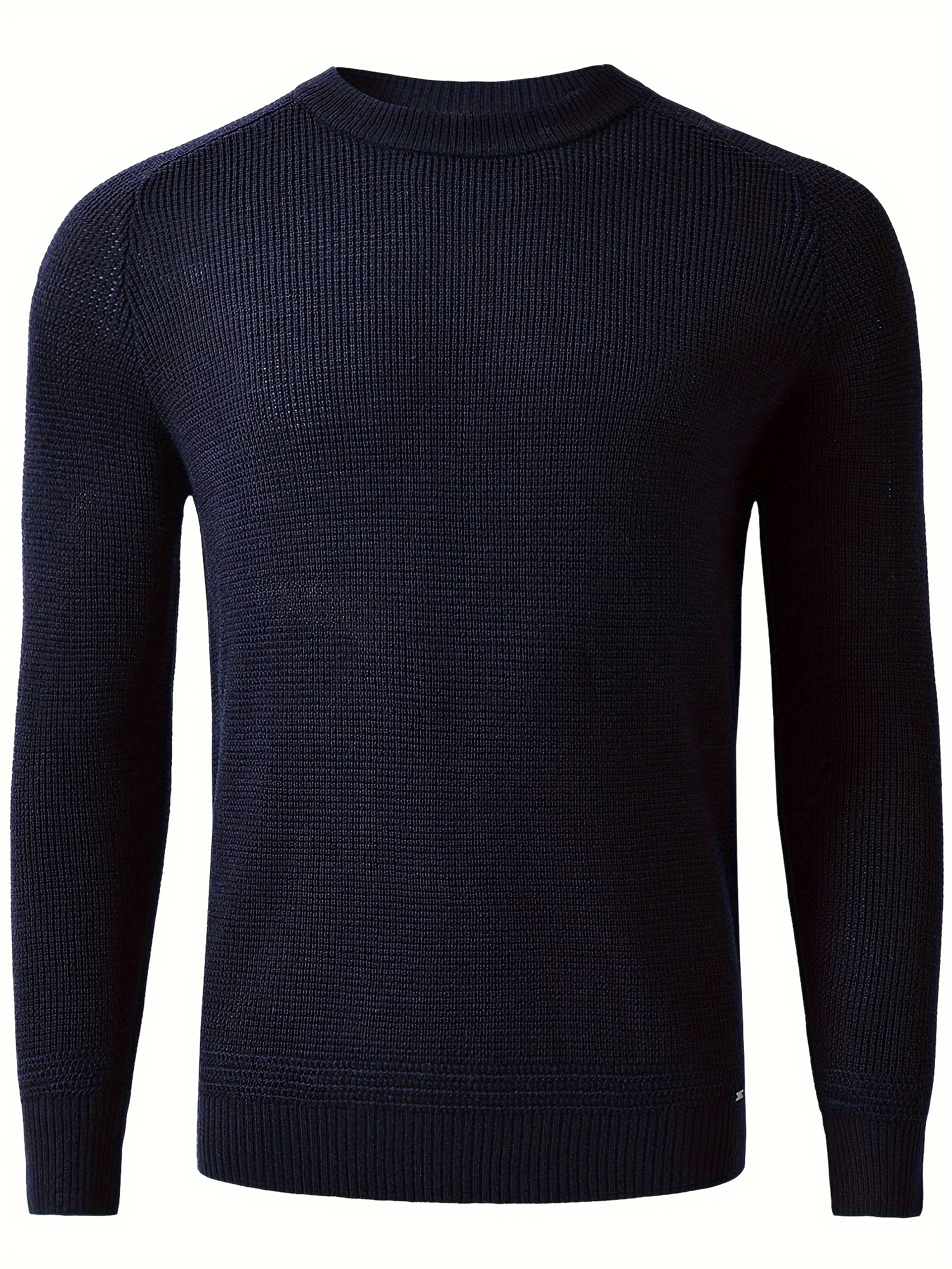 plus size mens solid knitted pullover casual comfy long sleeve crew neck sweater for fall winter details 16