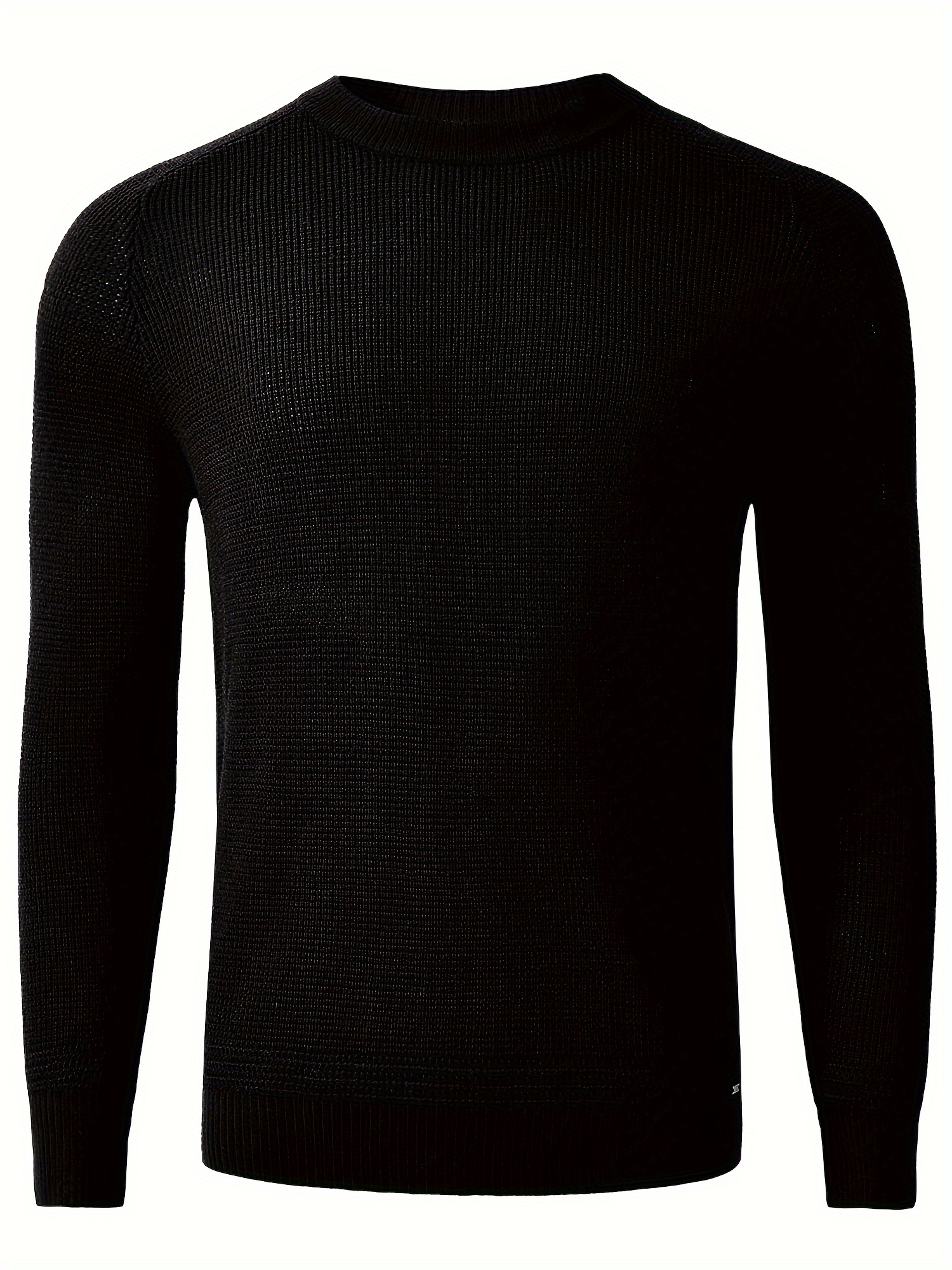 plus size mens solid knitted pullover casual comfy long sleeve crew neck sweater for fall winter details 28