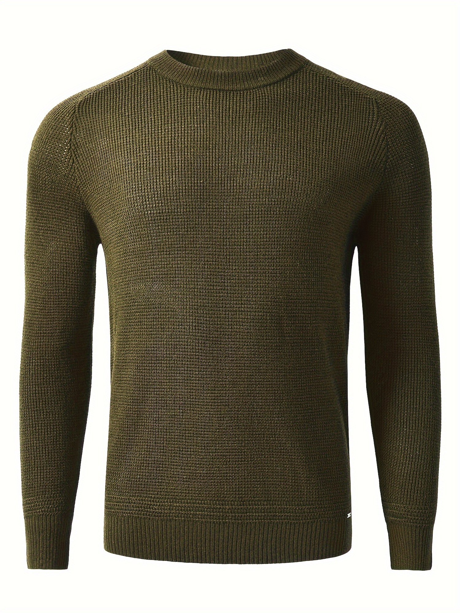 plus size mens solid knitted pullover casual comfy long sleeve crew neck sweater for fall winter details 32