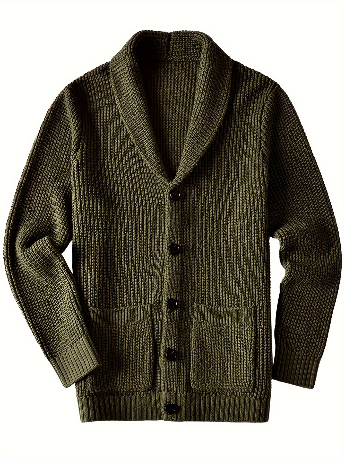 plus size mens solid knit long sleeve button down cardigan with lapel collar and pockets elegant and comfy sweater for autumn and winter leisurewear details 6