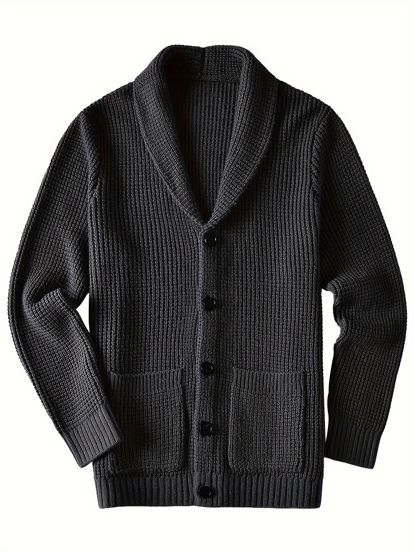 plus size mens solid knit long sleeve button down cardigan with lapel collar and pockets elegant and comfy sweater for autumn and winter leisurewear details 18