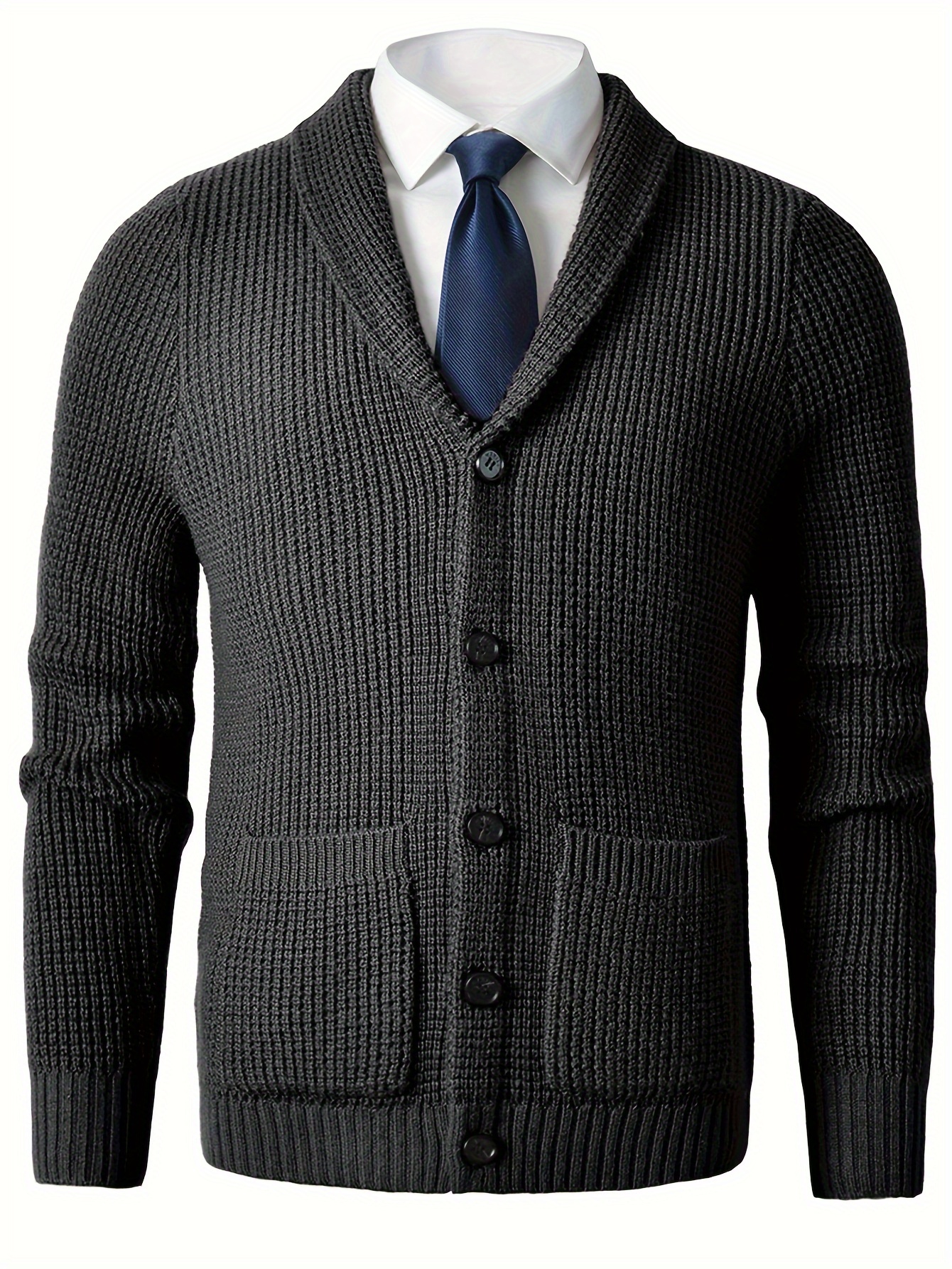 plus size mens solid knit long sleeve button down cardigan with lapel collar and pockets elegant and comfy sweater for autumn and winter leisurewear details 22