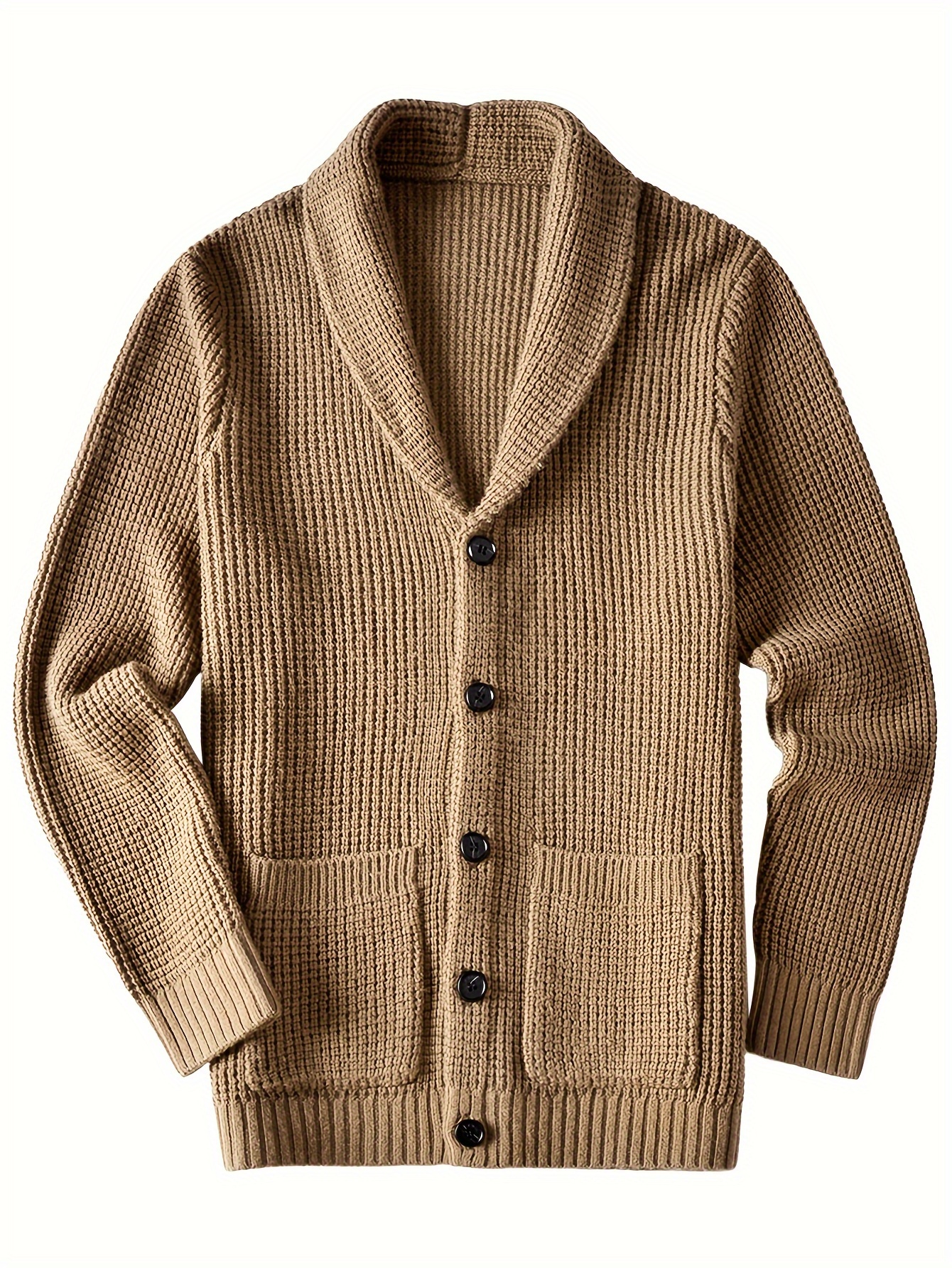 plus size mens solid knit long sleeve button down cardigan with lapel collar and pockets elegant and comfy sweater for autumn and winter leisurewear details 24