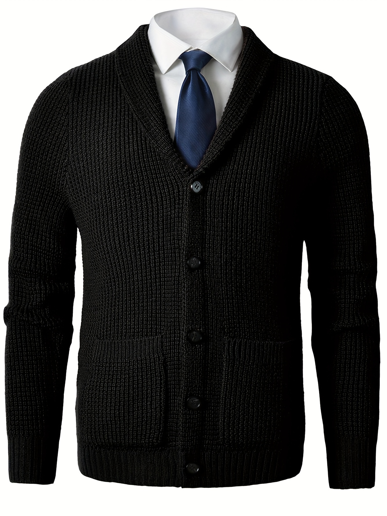 plus size mens solid knit long sleeve button down cardigan with lapel collar and pockets elegant and comfy sweater for autumn and winter leisurewear details 34